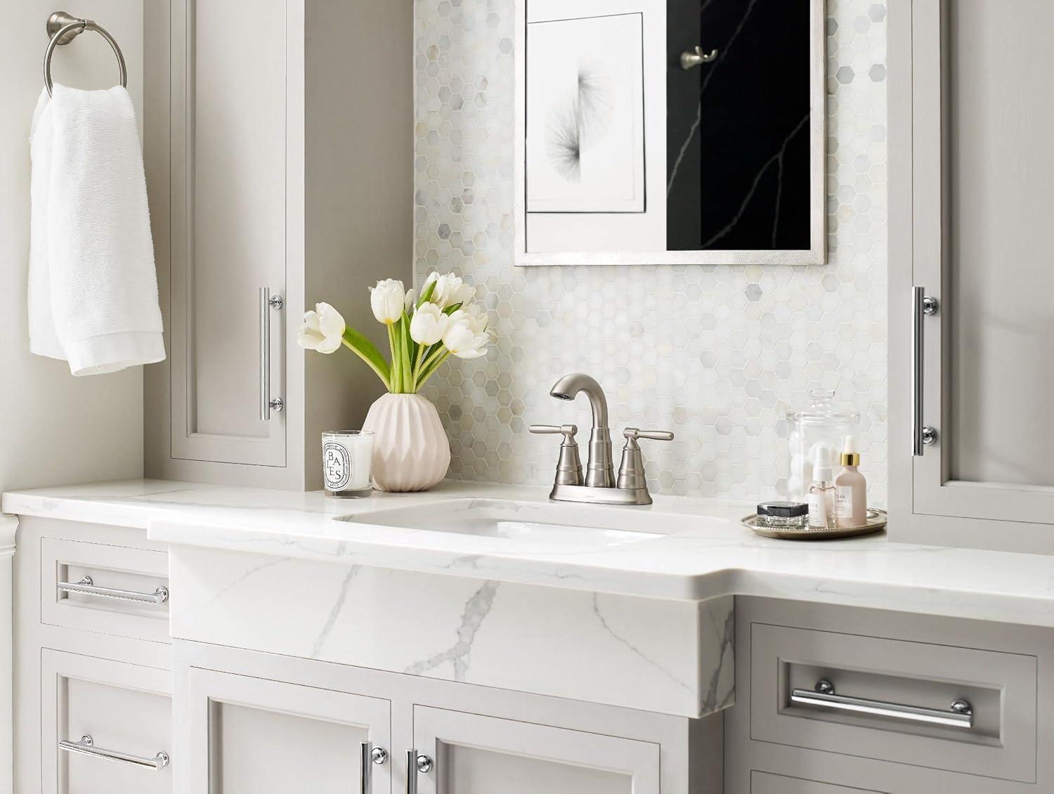 Moen Halle 4 in. Centerset 2-Handle Bathroom Faucet in Spot Resist Brushed Nickel with Spring-Loaded Drain Assembly