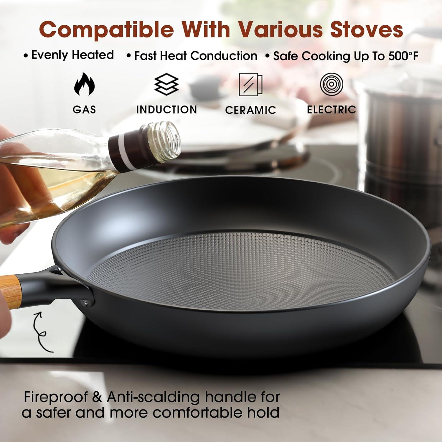 Imarku  Frying Pan Set 10 & 12inch Pot Set with Removeable Handle Honeycomb Cast Iron Skillets, Large Nonstick Dishwasher Safe