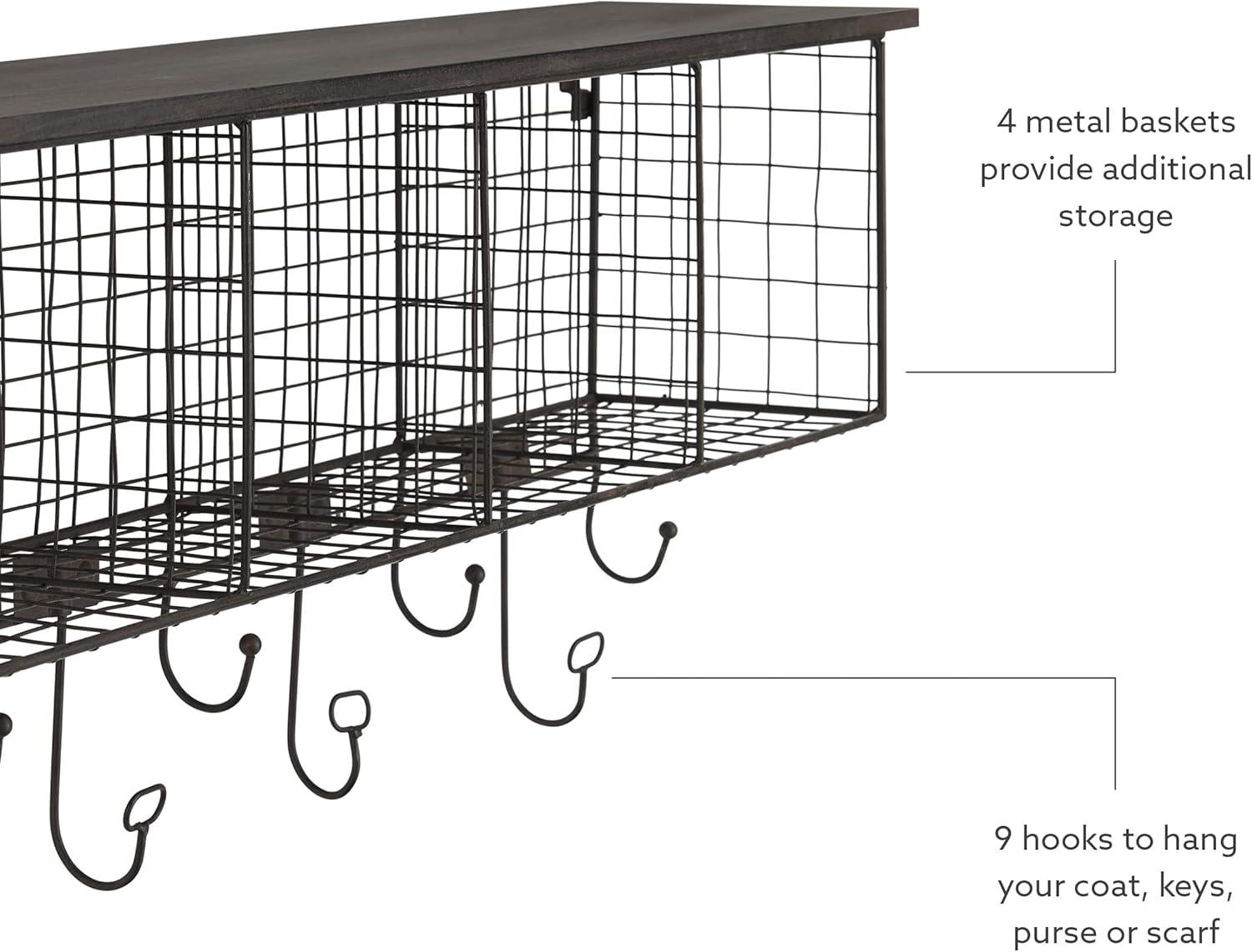 Linon Four Cubby Metal Wall Shelf in Black