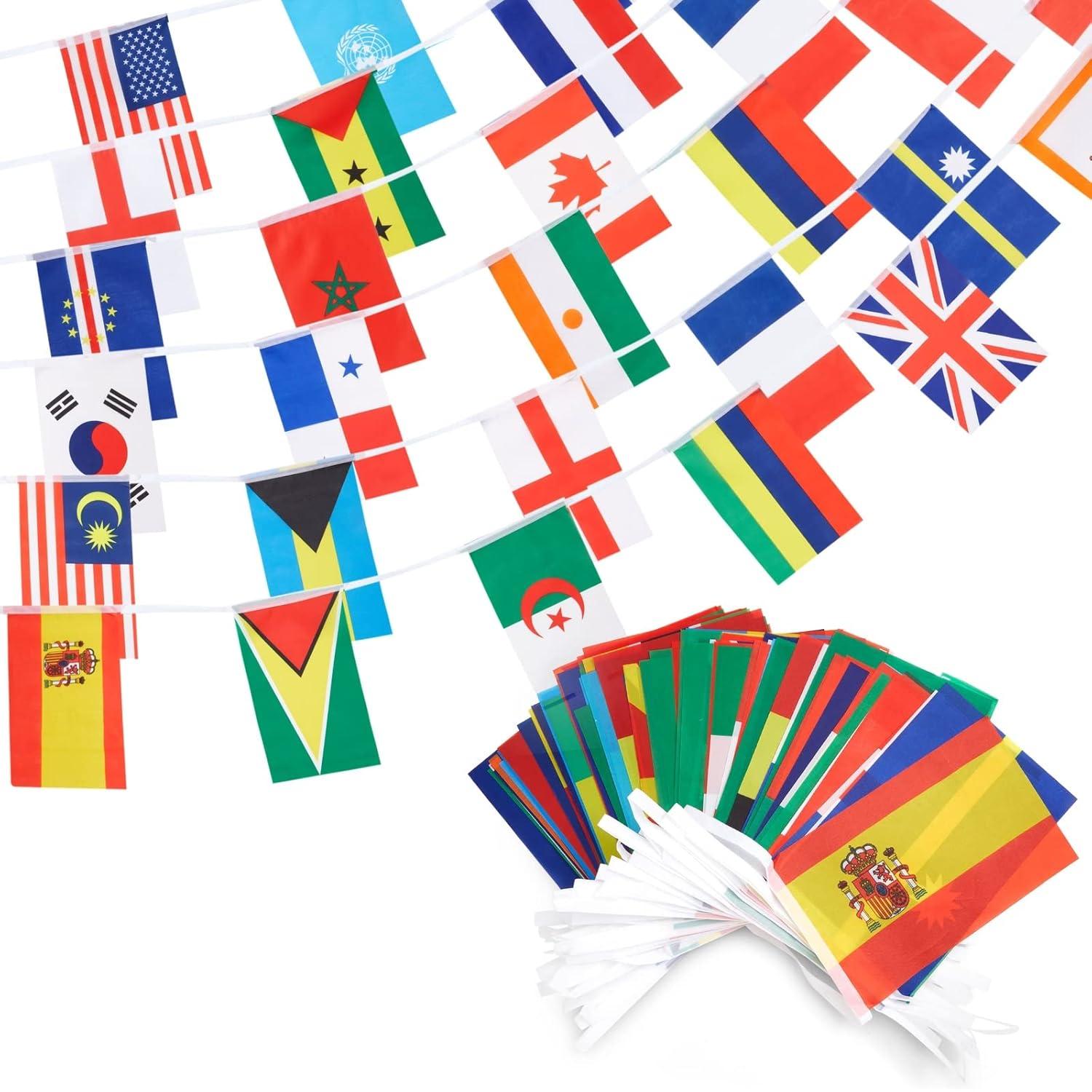 Juvale 80 ft International Flags of the World Banner with 100 Countries, Hanging Multicultural Decorations - 5.2 x 8.2" Flags