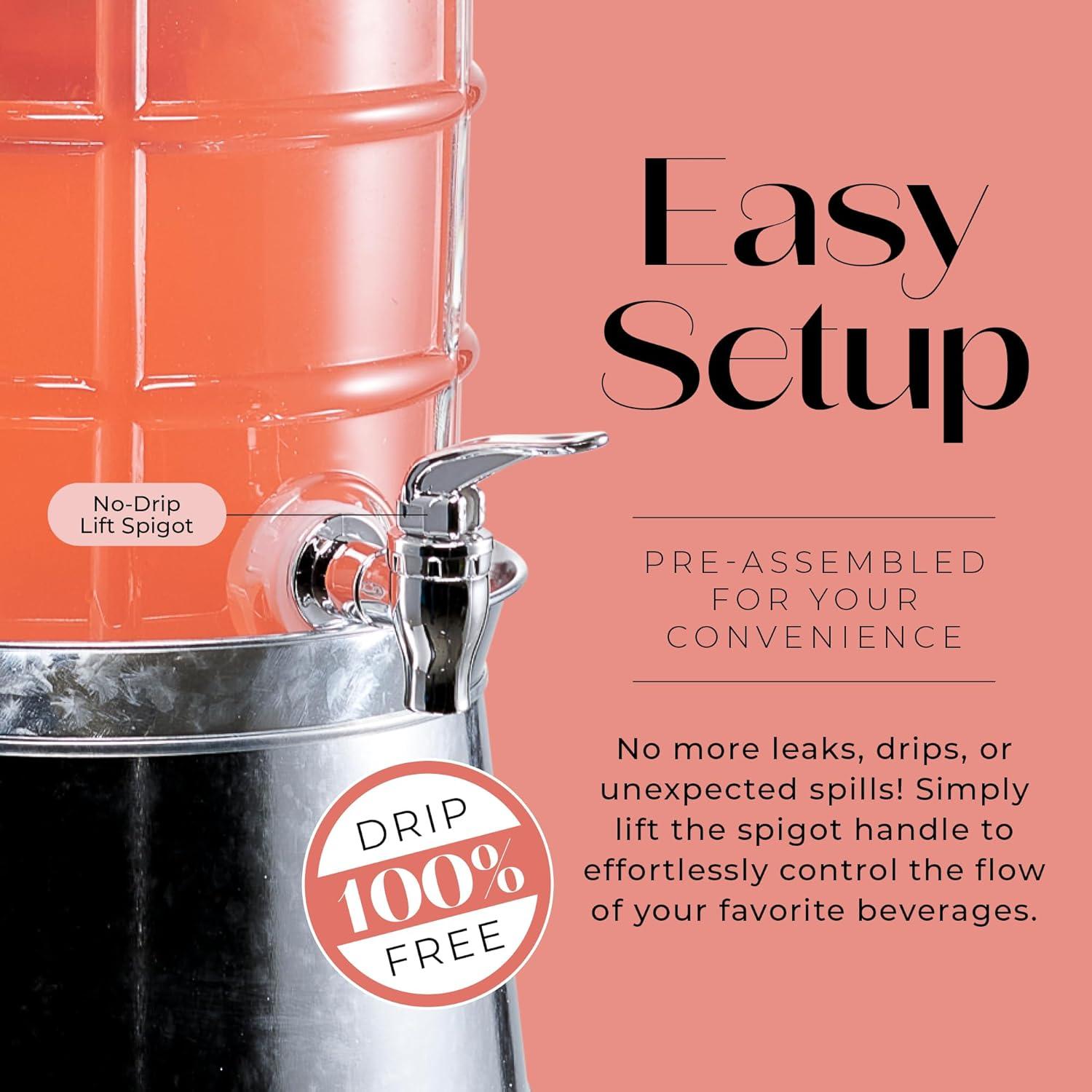 Clear Glass Beverage Dispenser with Galvanized Base and Infuser