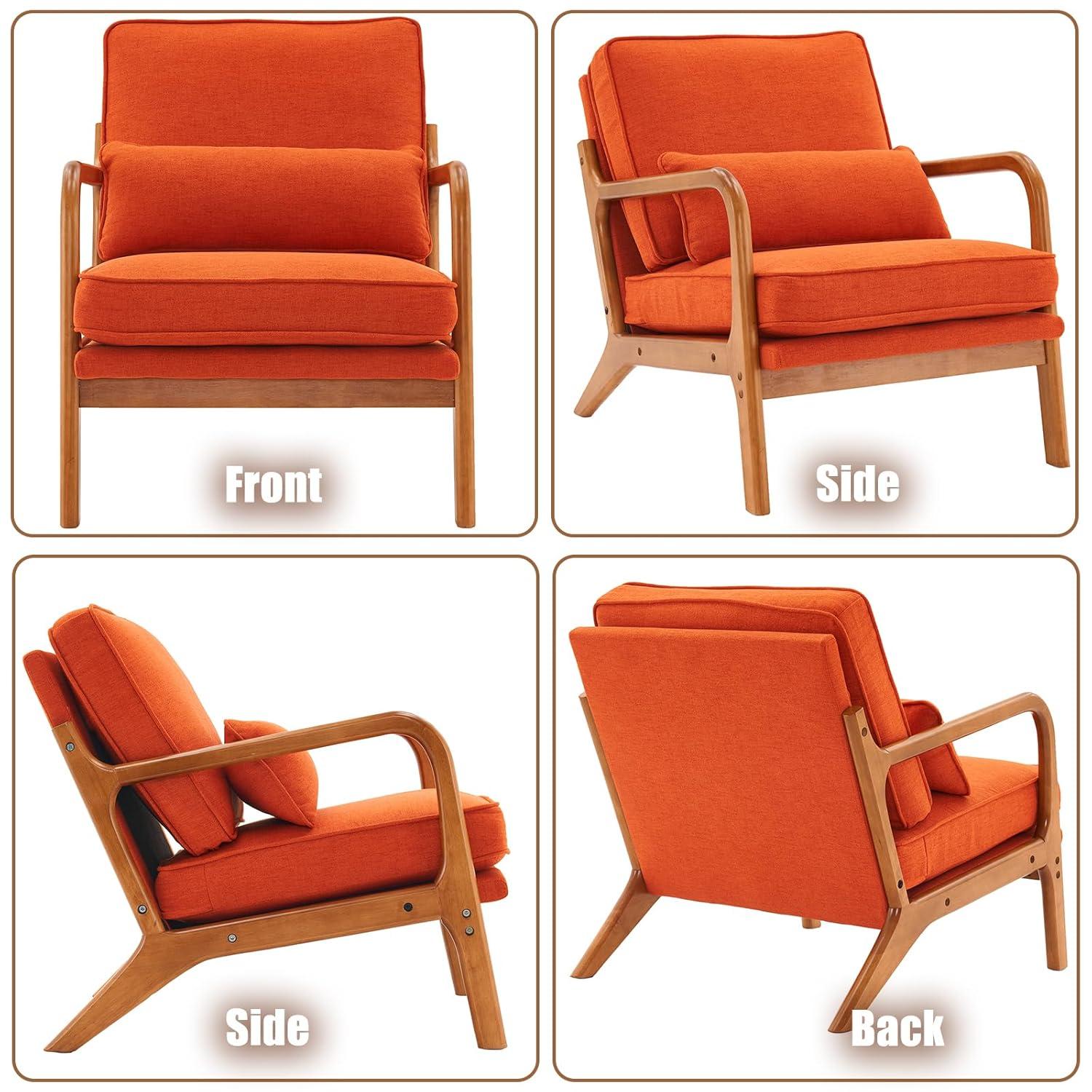 JULY'S SONG Mid-Century Wood Upholstered Fabric Solid Print Armchair, Beige (Set of 2)