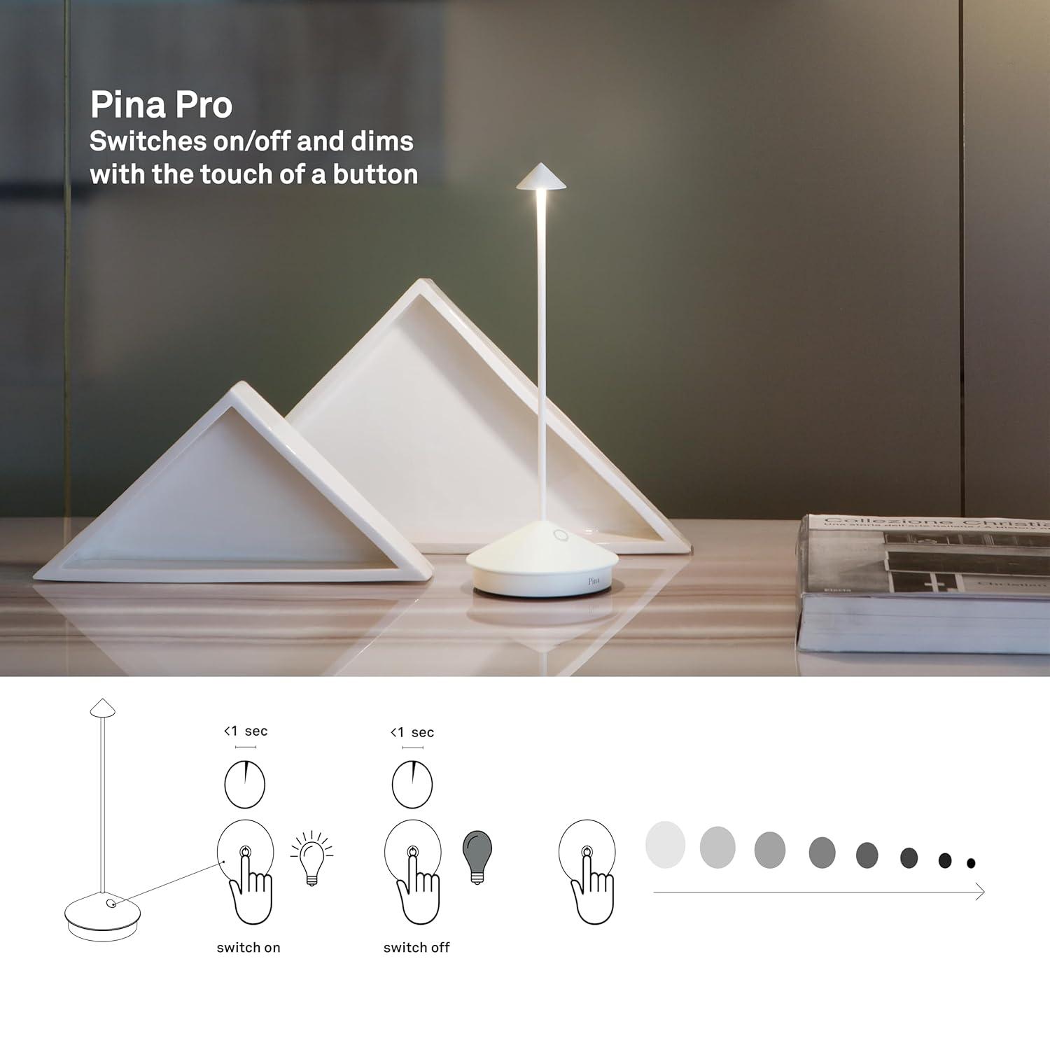 Zafferano, Pina Pro Lamp with Gold Leaf, Rechargeable Cordless Table Lamp with Touch Controls, Usable as an Indoor Lamp, Dimmer, 2200-3000 K, Height 11.4 Inches