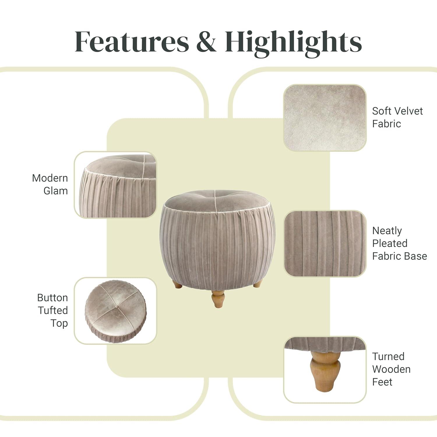 Helena Velvet Small Round Ottoman Beige N/A