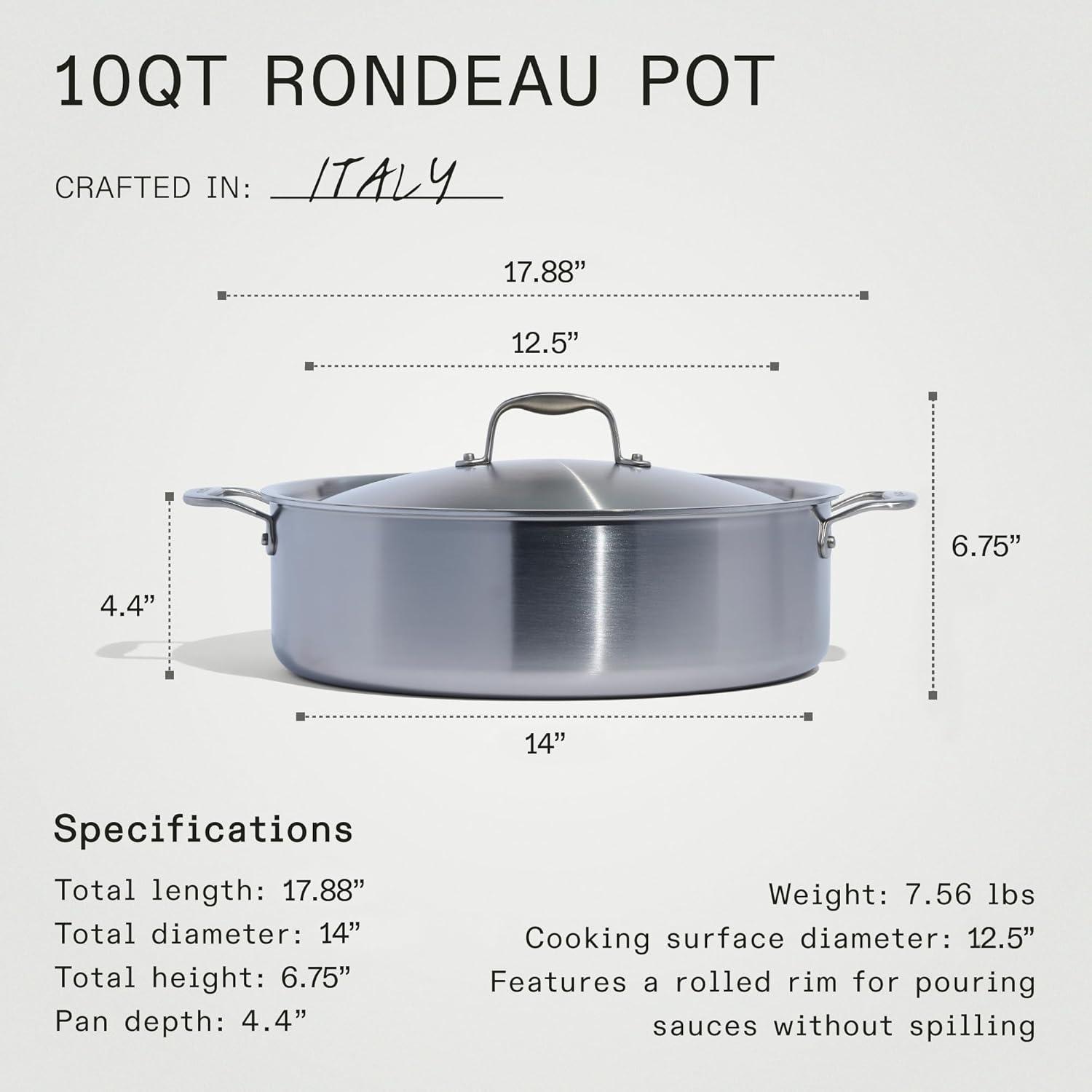 6 Quart Stainless Steel Rondeau Pot with Lid