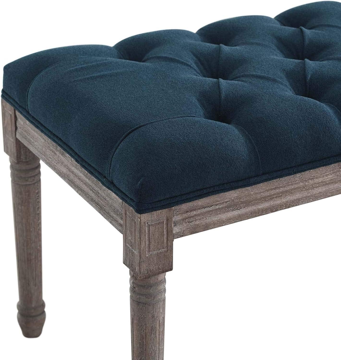 Province French Vintage Upholstered Fabric BenchNavy