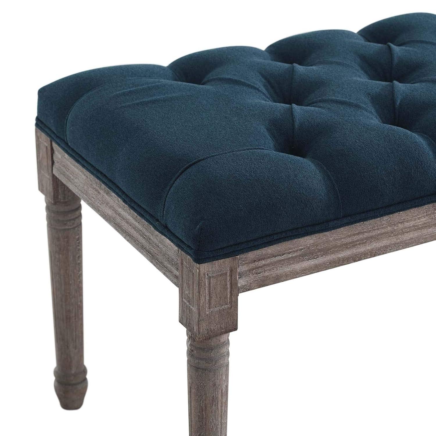 Province French Vintage Upholstered Fabric BenchNavy