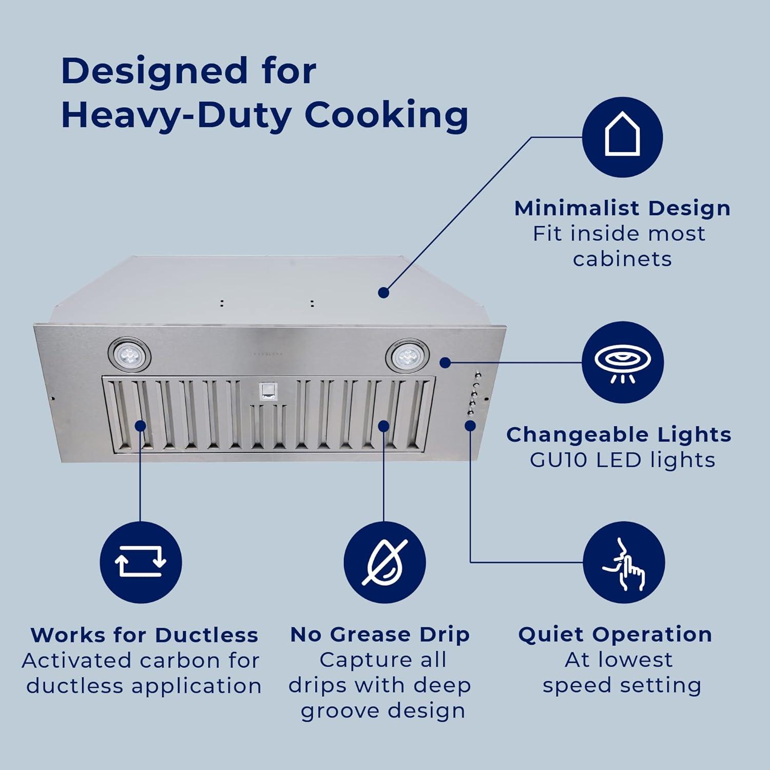 Hauslane 30" Stainless Steel 450 CFM Convertible Insert Range Hood with Baffle Filter