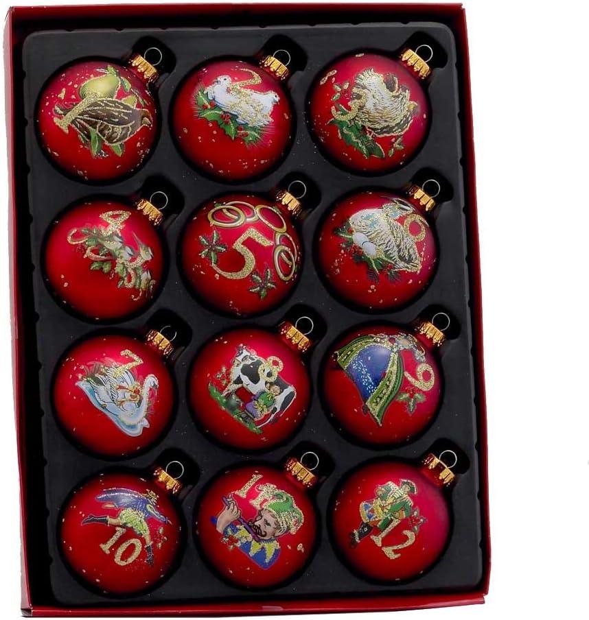 Kurt Adler Red and Gold Glass Christmas Ball Ornaments, 12-Piece Set