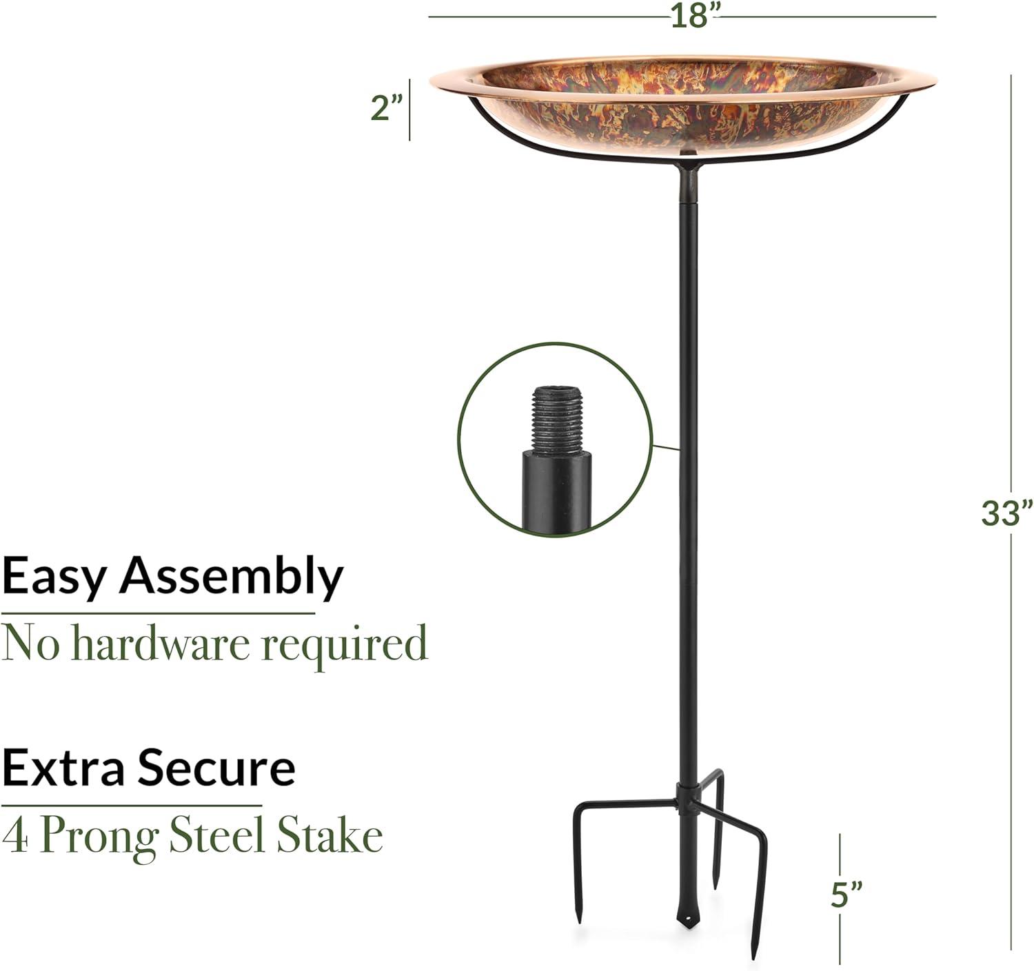 Large Fired Copper Bird Bath with Metal Garden Stake