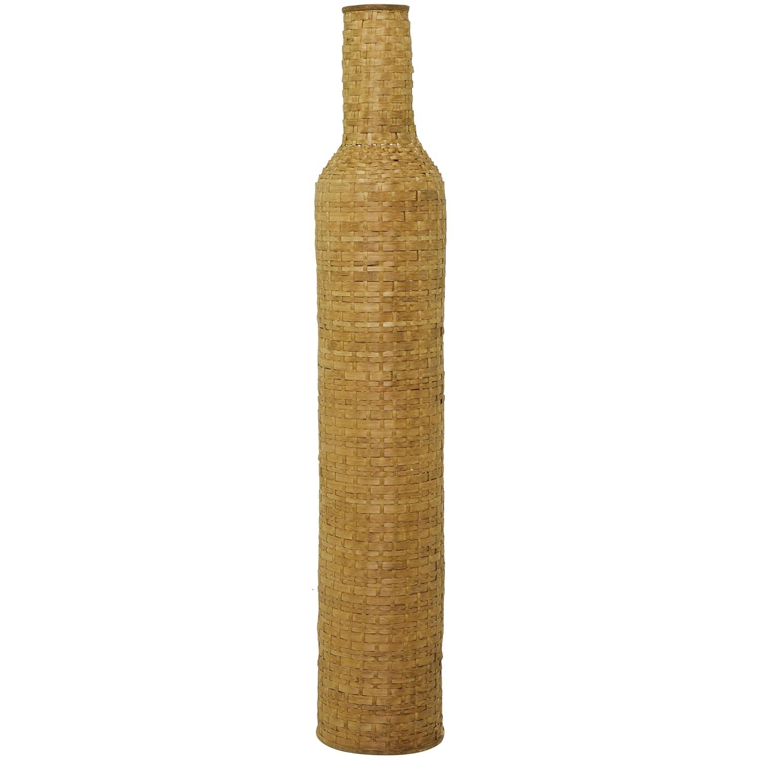 Tall Brown Woven Bamboo Floor Vase