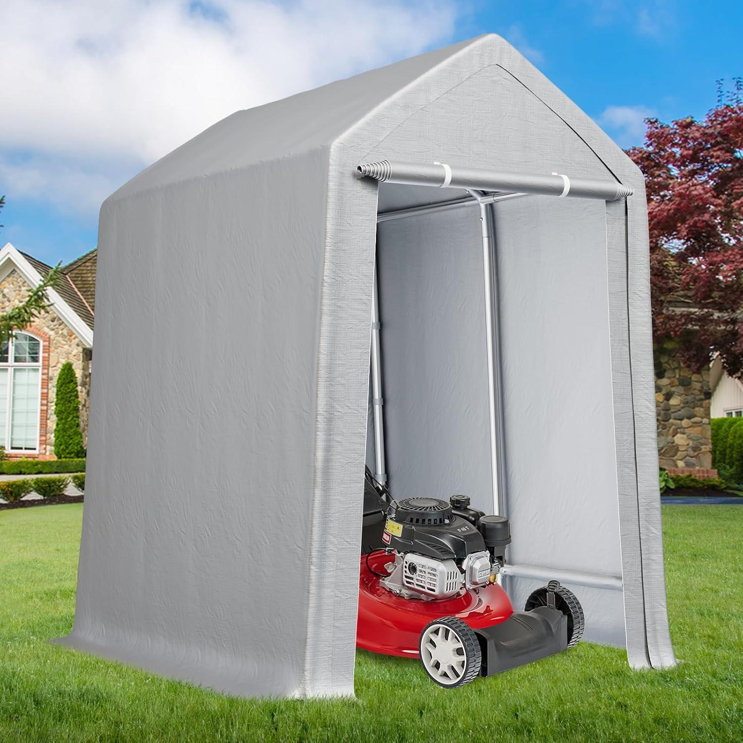 Soonbuy 6" x 8"Outdoor Storage Shelter Shed- Heavy Duty Storage Tent with Roll-up Zipper Door , Portable Garage Storage shed for Bike, Motorcycle Shelter, Gray