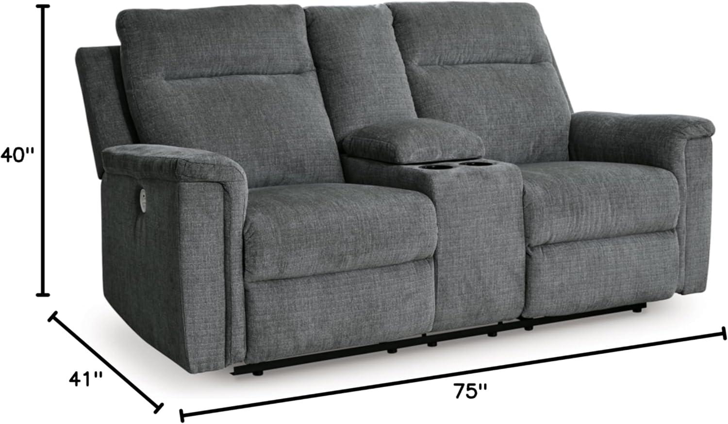 Ashley Furniture Barnsana Gray Power Reclining Loveseat with Console