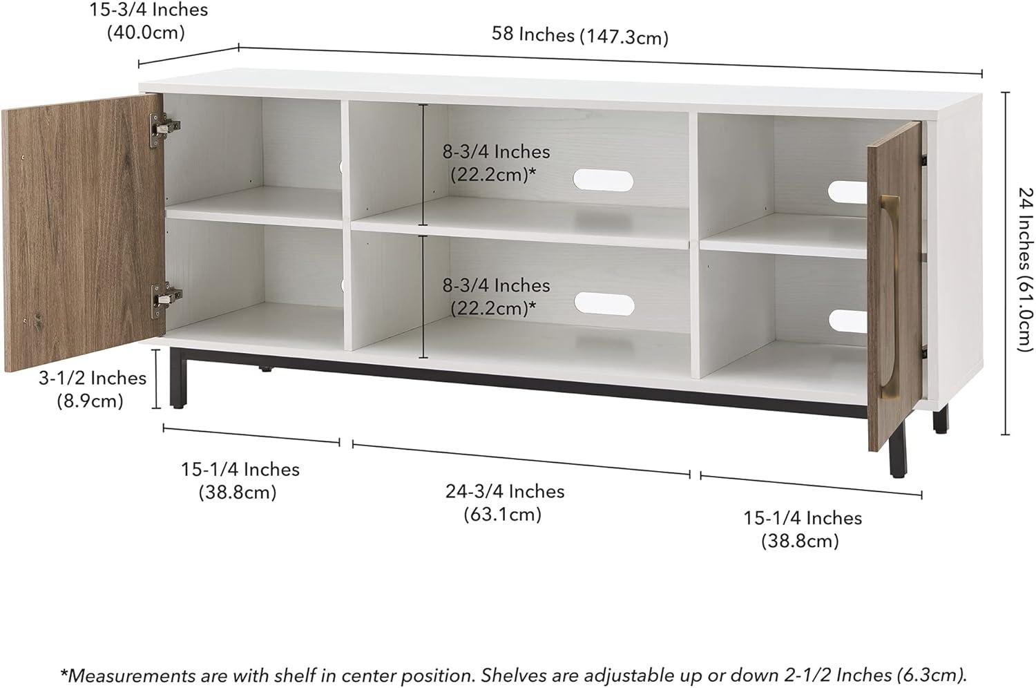 Evelyn&Zoe Julian Rectangular TV Stand for TV's up to 65", White/Antiqued Gray Oak