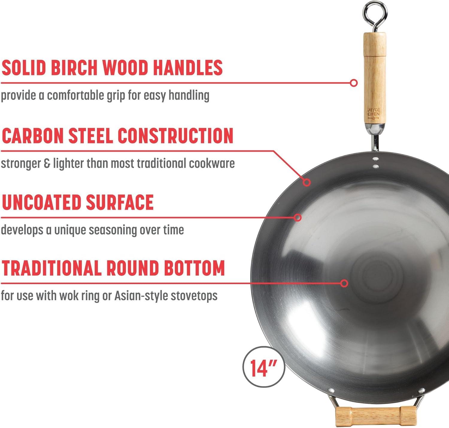 14-Inch Carbon Steel Wok with Birch Handles