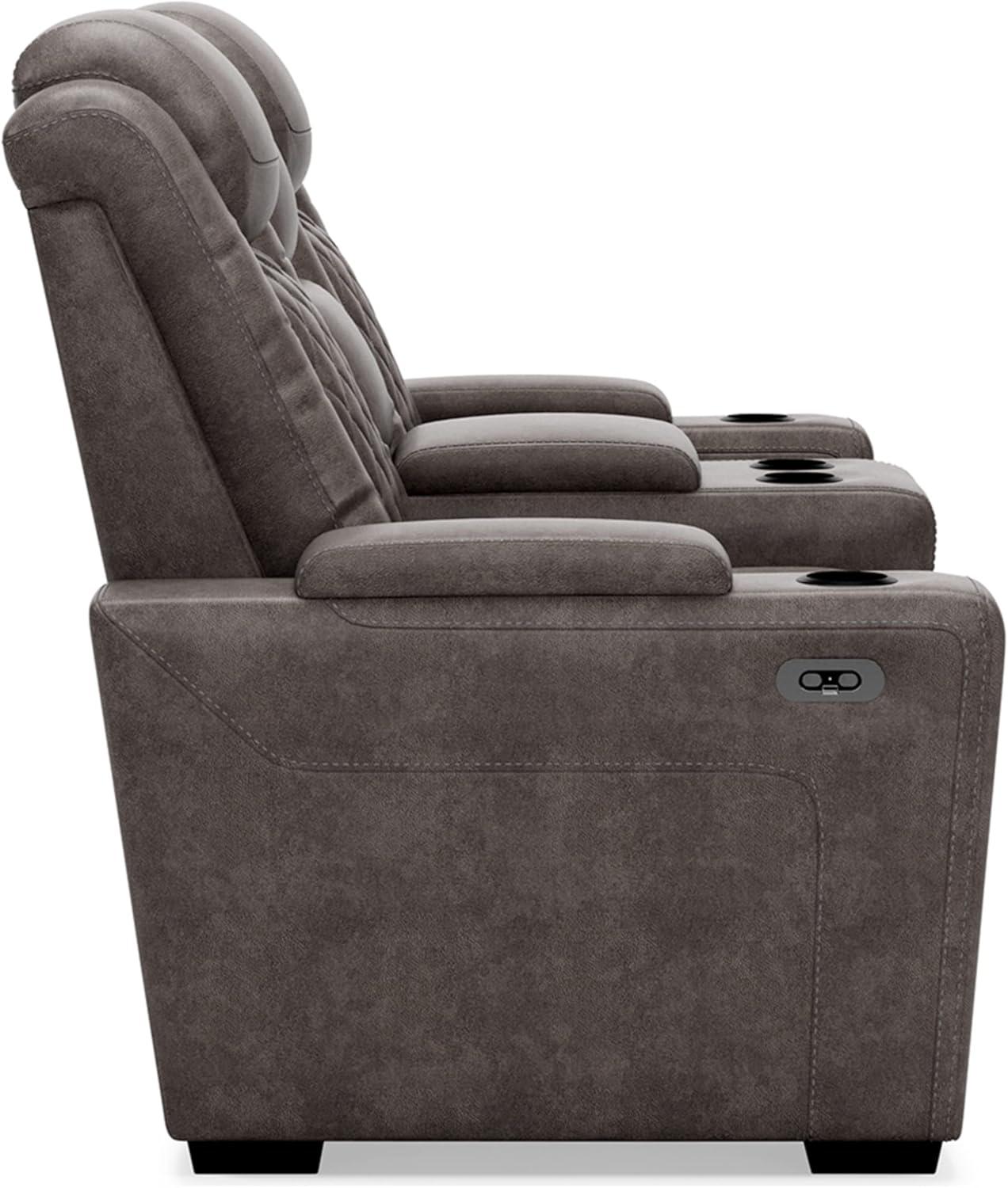 Gray Faux Leather Power Reclining Loveseat with Cup Holder