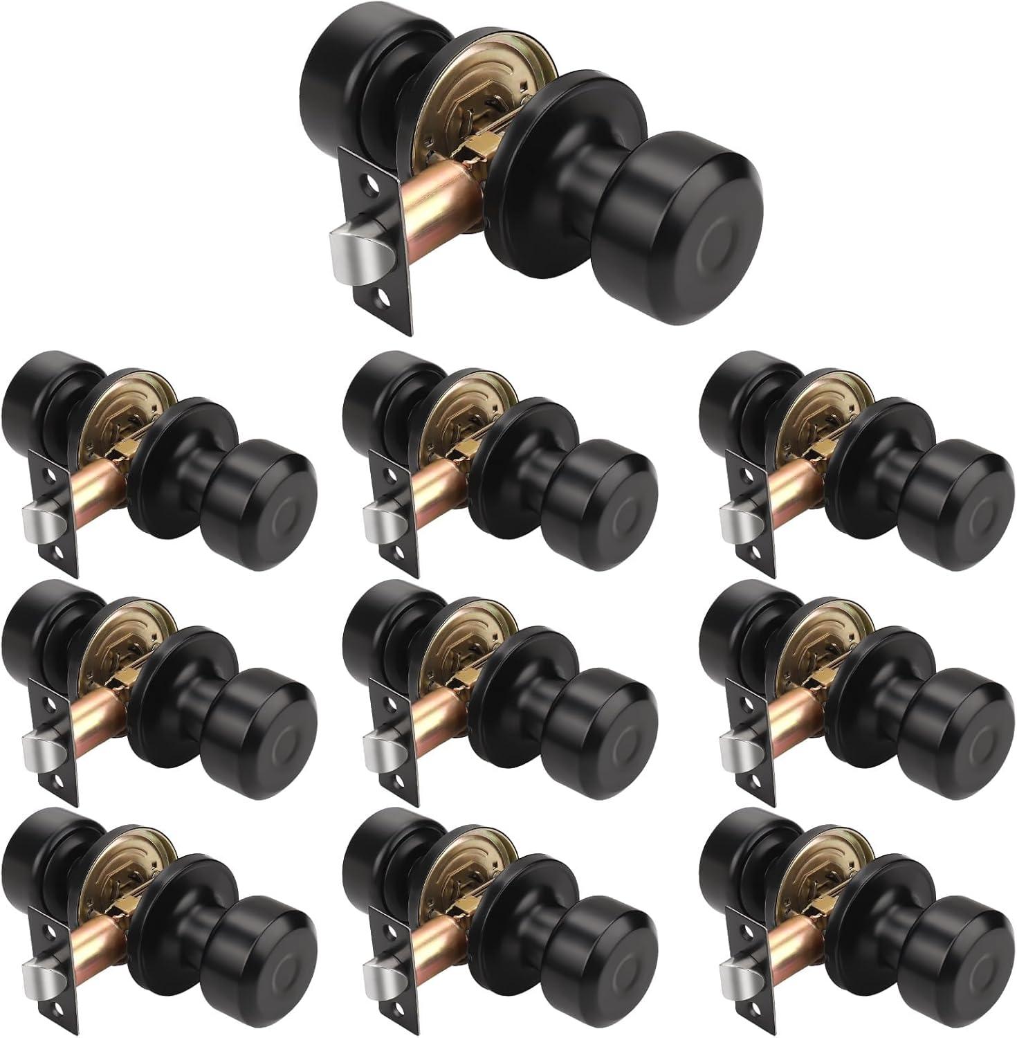 KNOBWELL 10 Pack Matte Black Passage Door Knob Set, Keyless Interior Closet Door Knobs for Hallway