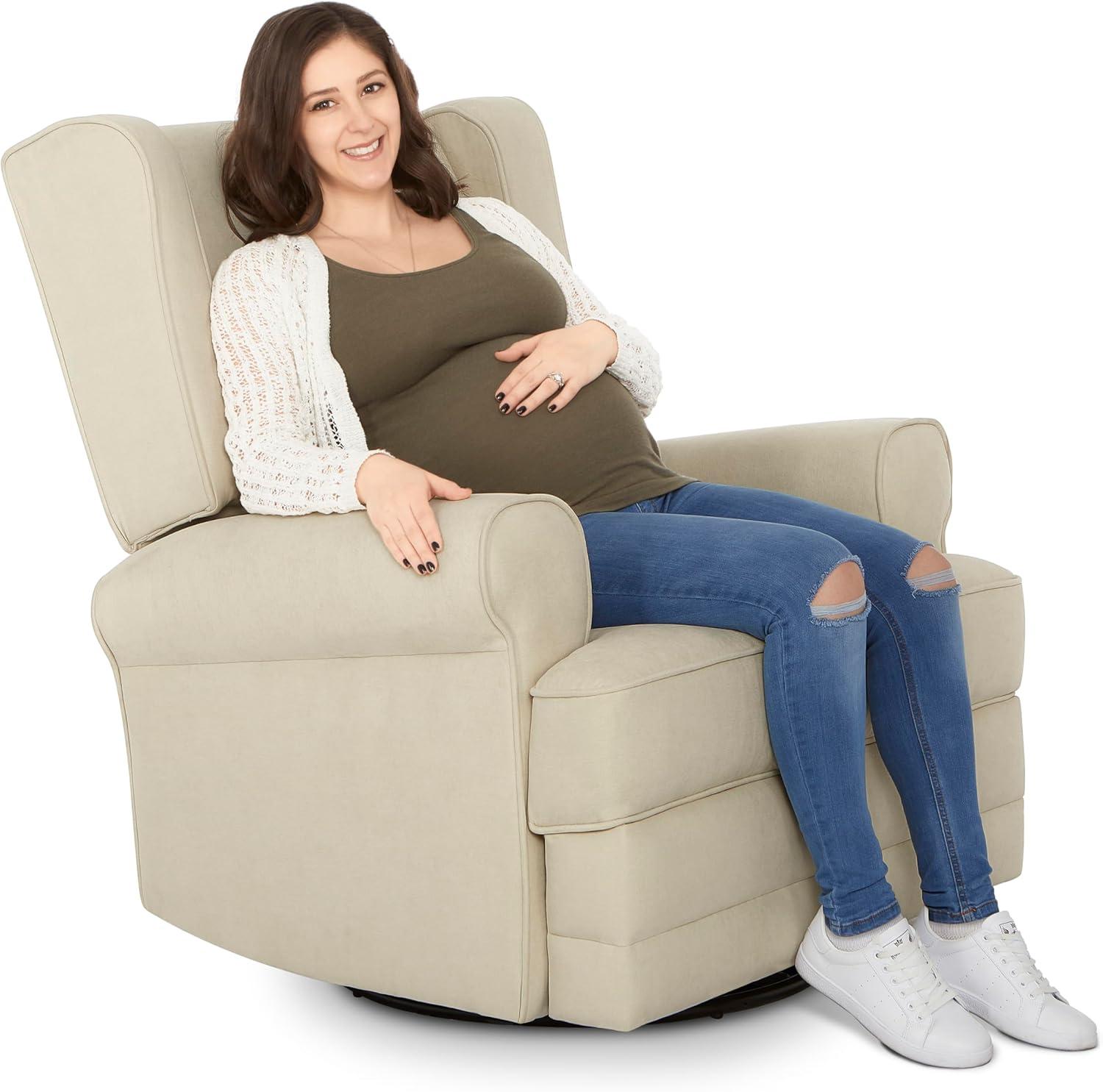 Evolur Melbourne Wing Back Swivel Glider I Nursery Glider I Durable Soft Fabric I Bonus Pillow In Iron