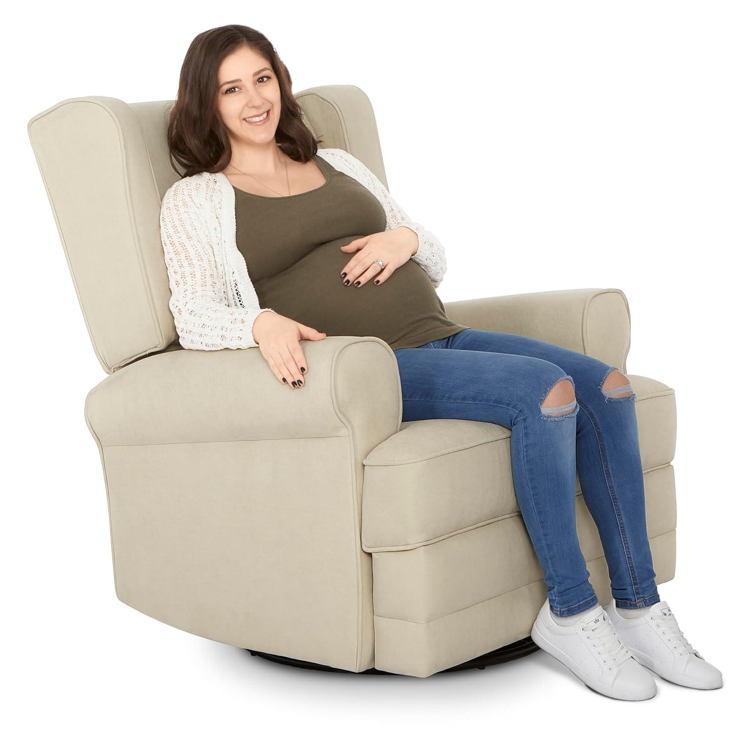Evolur Melbourne Wing Back Swivel Glider I Nursery Glider I Durable Soft Fabric I Bonus Pillow In Iron