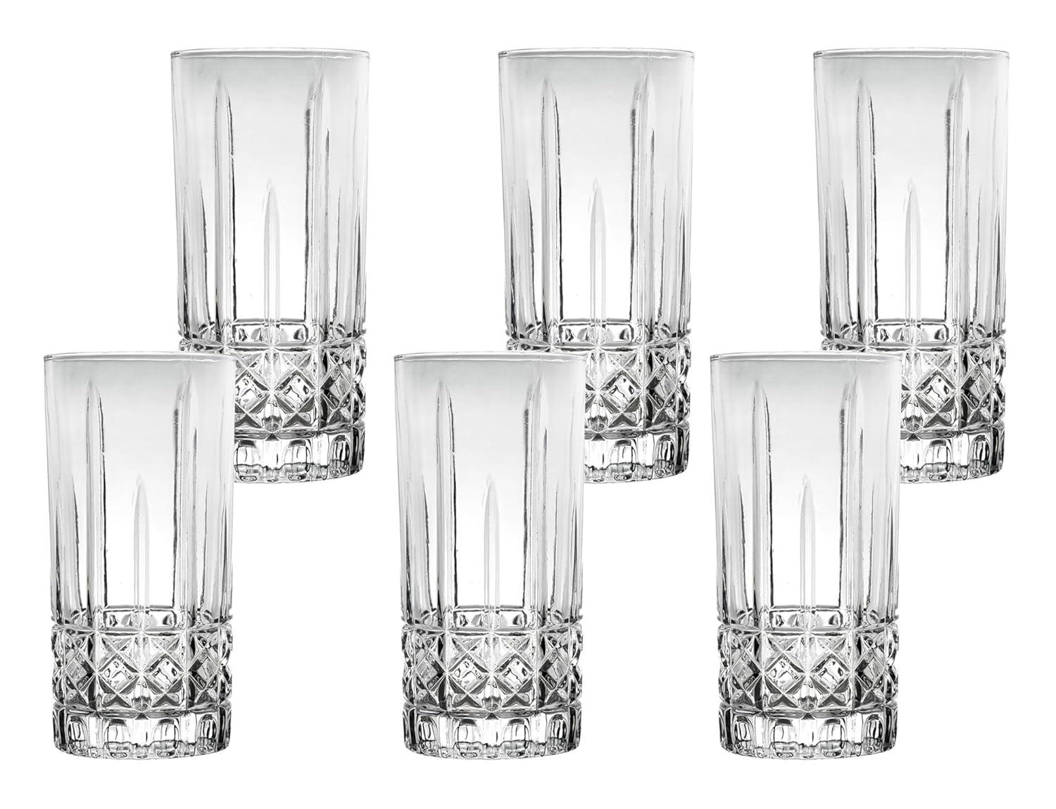 Lorren Home Trends Lorren Home Trends Tall 12 Ounce Drinking Glass-Textured Cut Glass (Set of 6)