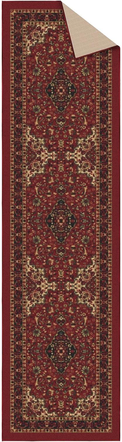 Ottohome Non-Slip Medallion Oriental Area Rug For Living Room, Hallway, Entryway Rug, Dark Red