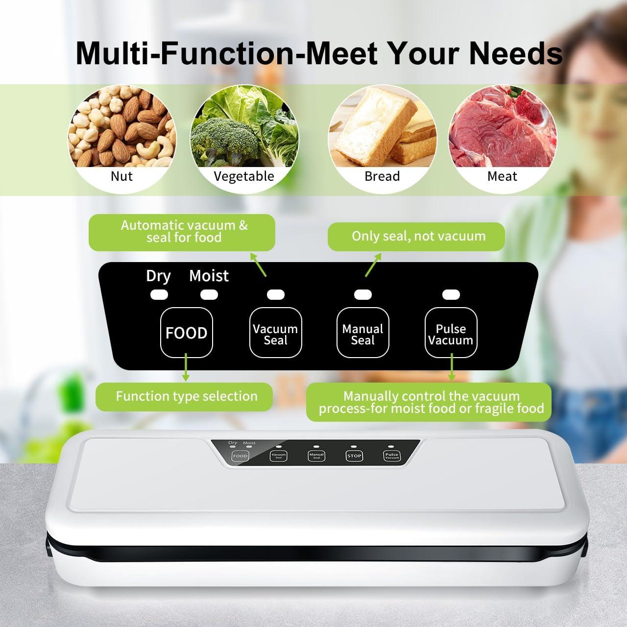 Compact White Vacuum Sealer Machine with Bags and Hose