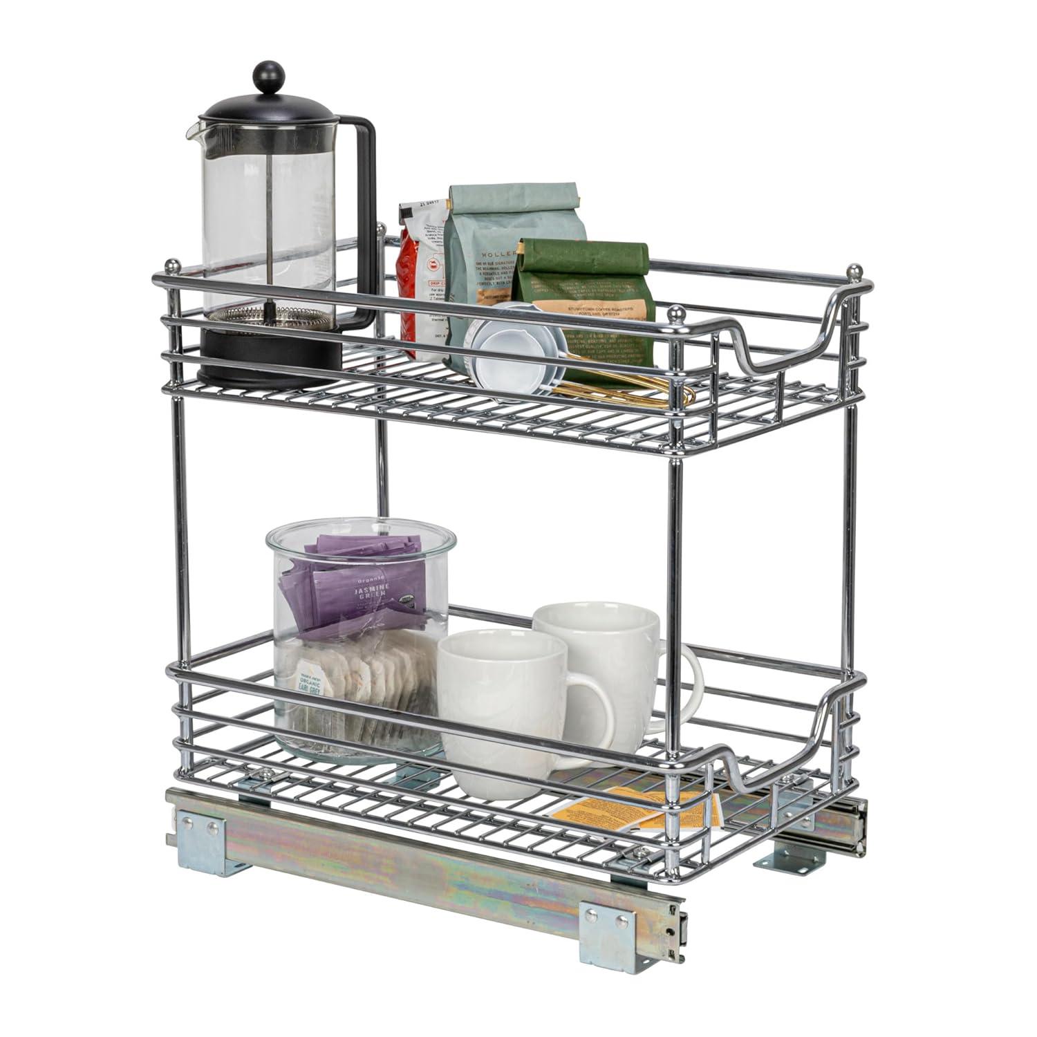 Glidez Multipurpose Chrome-Plated Steel Pull-Out/Slide-Out Storage Organizer for Under Cabinet Use - 2-Tier Design - Chrome