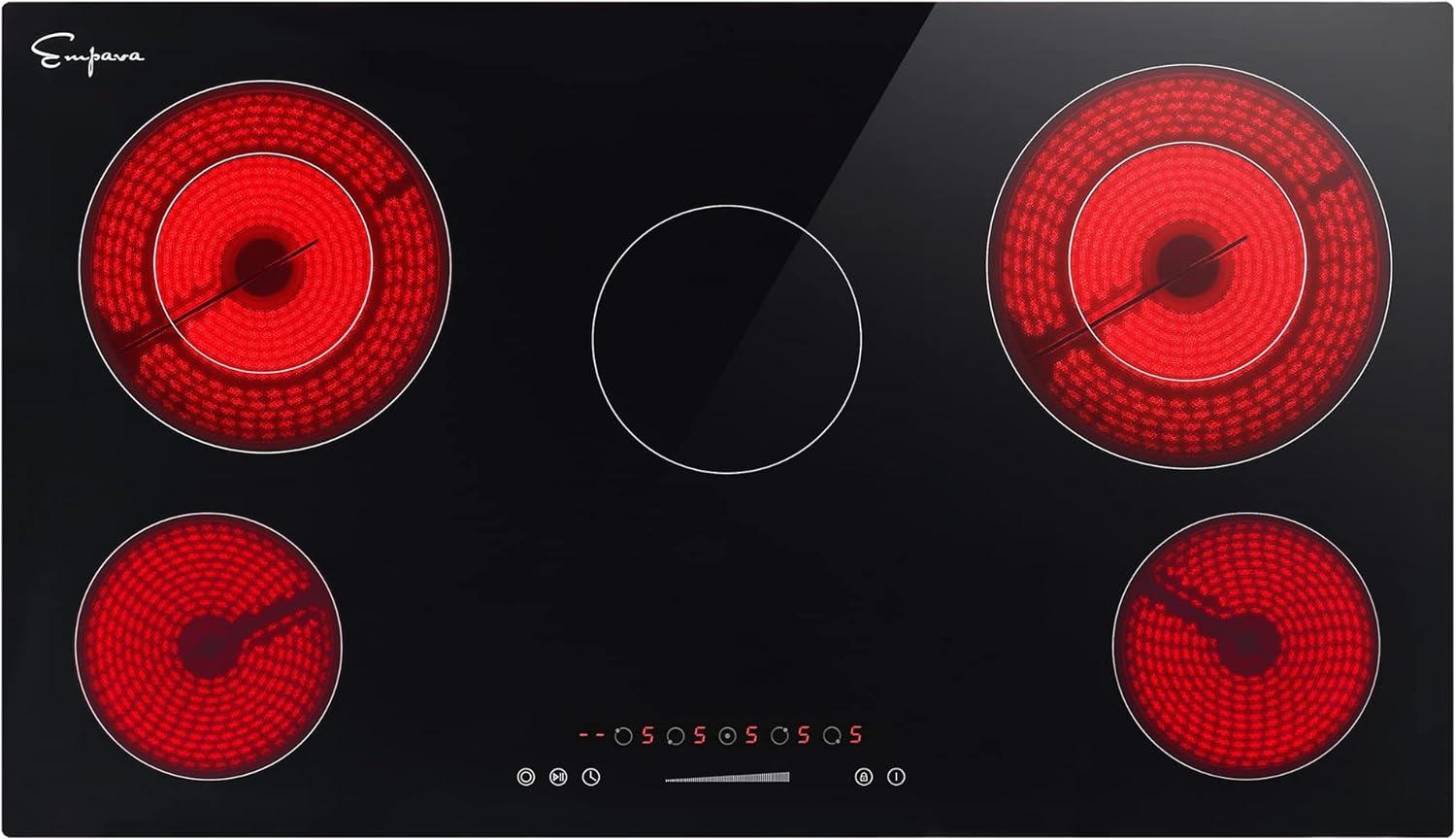 36-Inch Black Glass 5-Burner Electric Cooktop with Dual Elements