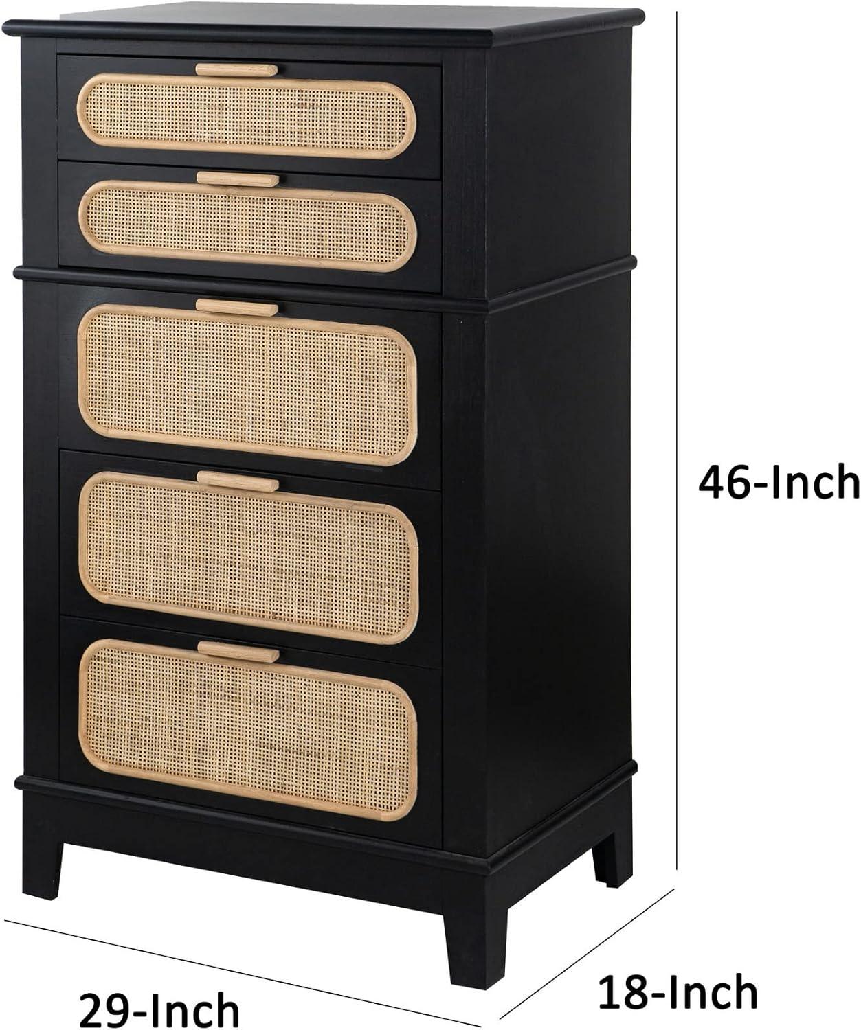 46 in. Dana 5 Drawers Tall Dresser Chest, Black