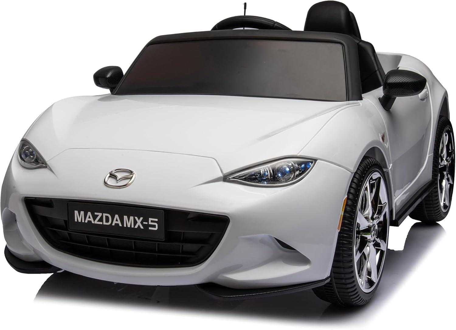 Coche para Niños, mazda mx-5 rf, Coche para Montar con Motor de 12 V con control remoto de 2,4 G, Coche de Juguete Eléctrico de Velocidad Ajustable para Niños de 3 a 6 Años, Blanco