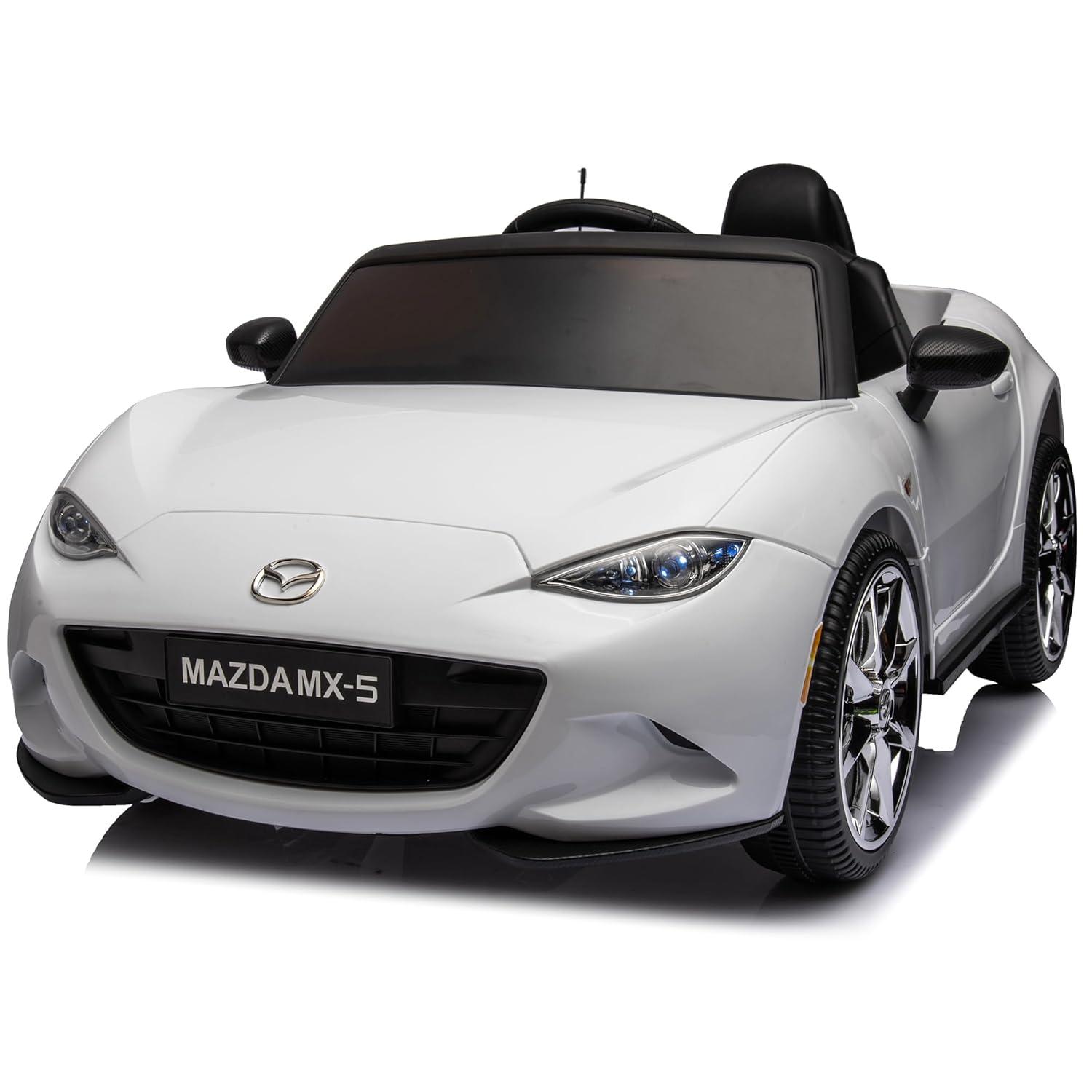 Coche para Niños, mazda mx-5 rf, Coche para Montar con Motor de 12 V con control remoto de 2,4 G, Coche de Juguete Eléctrico de Velocidad Ajustable para Niños de 3 a 6 Años, Blanco