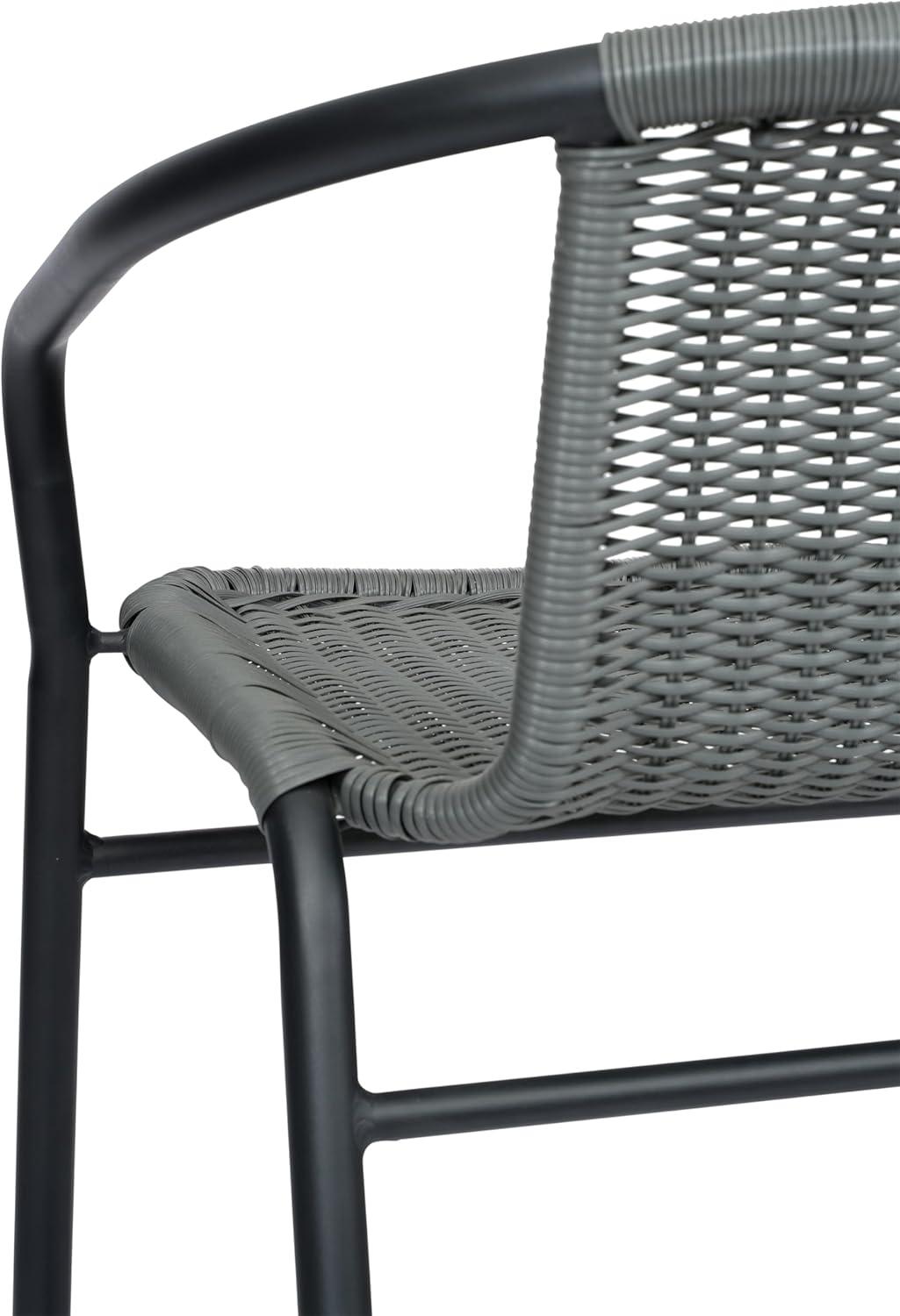 Flash Furniture Lila Commercial Indoor-Outdoor Rattan Restaurant Barstool with Aluminum Frame (Set of 2)