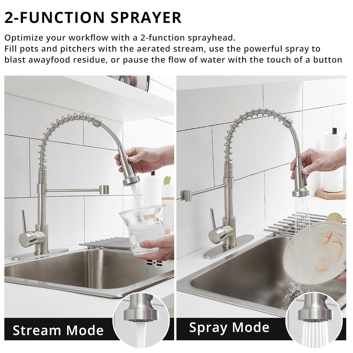 Fairub MAMCPM Brushed Nickel Kitchen Faucet With Pull Down Sprayer, Stainless Steel Kitchen Sink Faucets