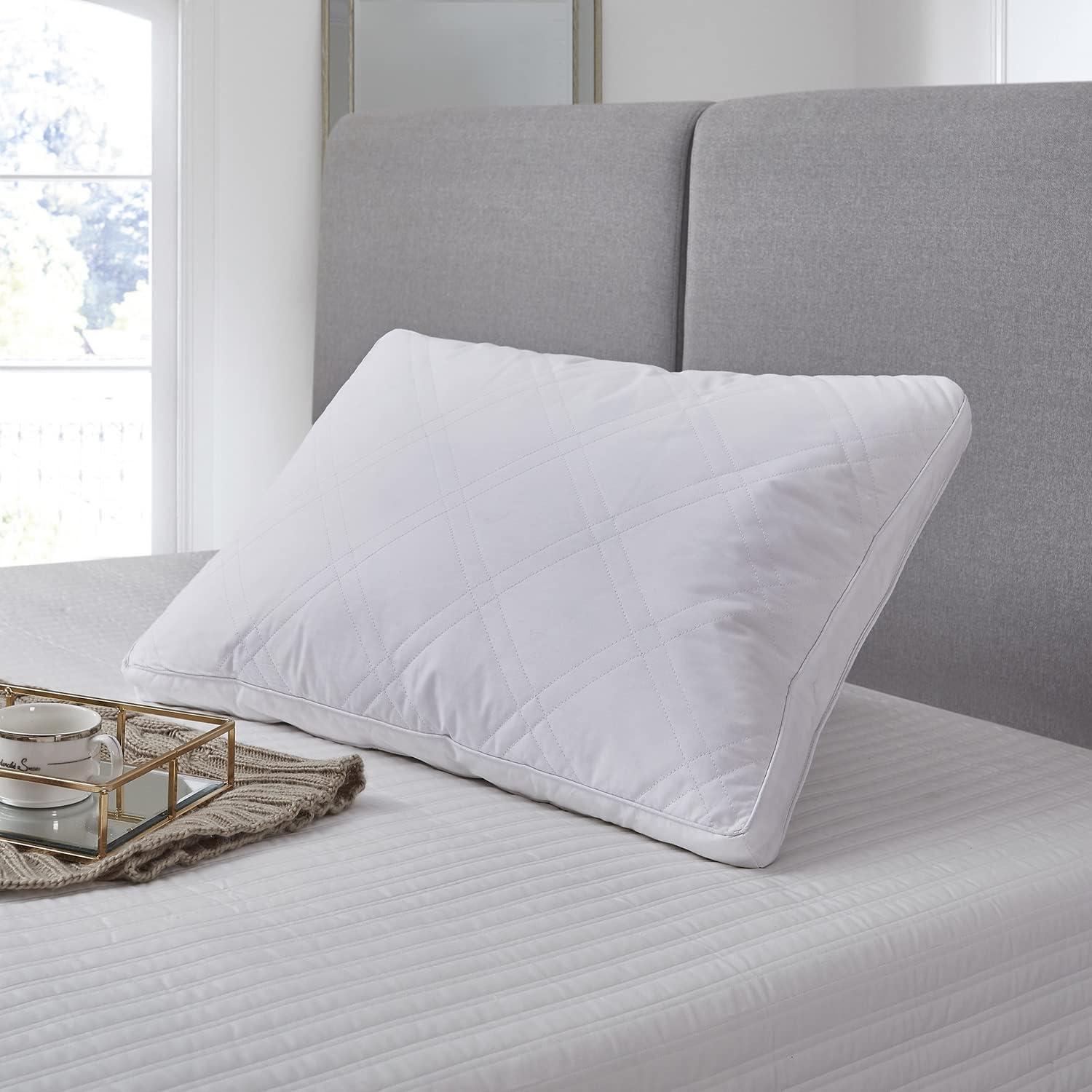 Medium Quilted White Goose Feather Down Pillow Set