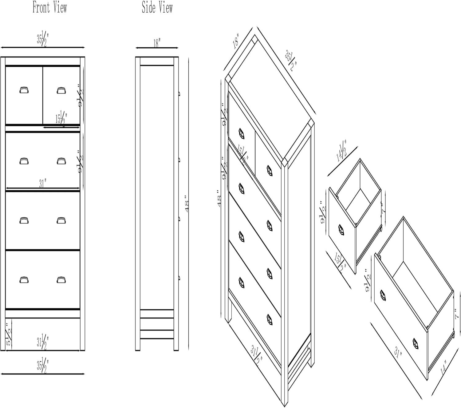 Arden 36" W Bohemian Style Rectangular Chest With 5 Drawers, With Hidden Fasteners