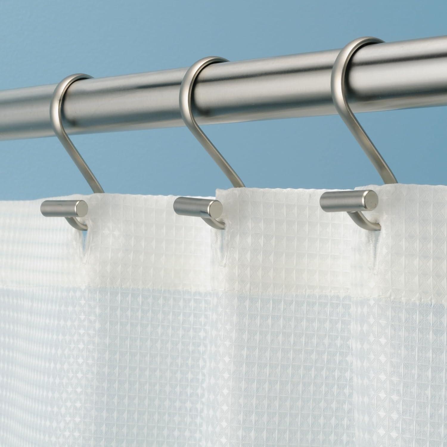 iDESIGN Metal T Bar Shower Curtain Hooks Rust Resistant Rings Set of 12 Satin