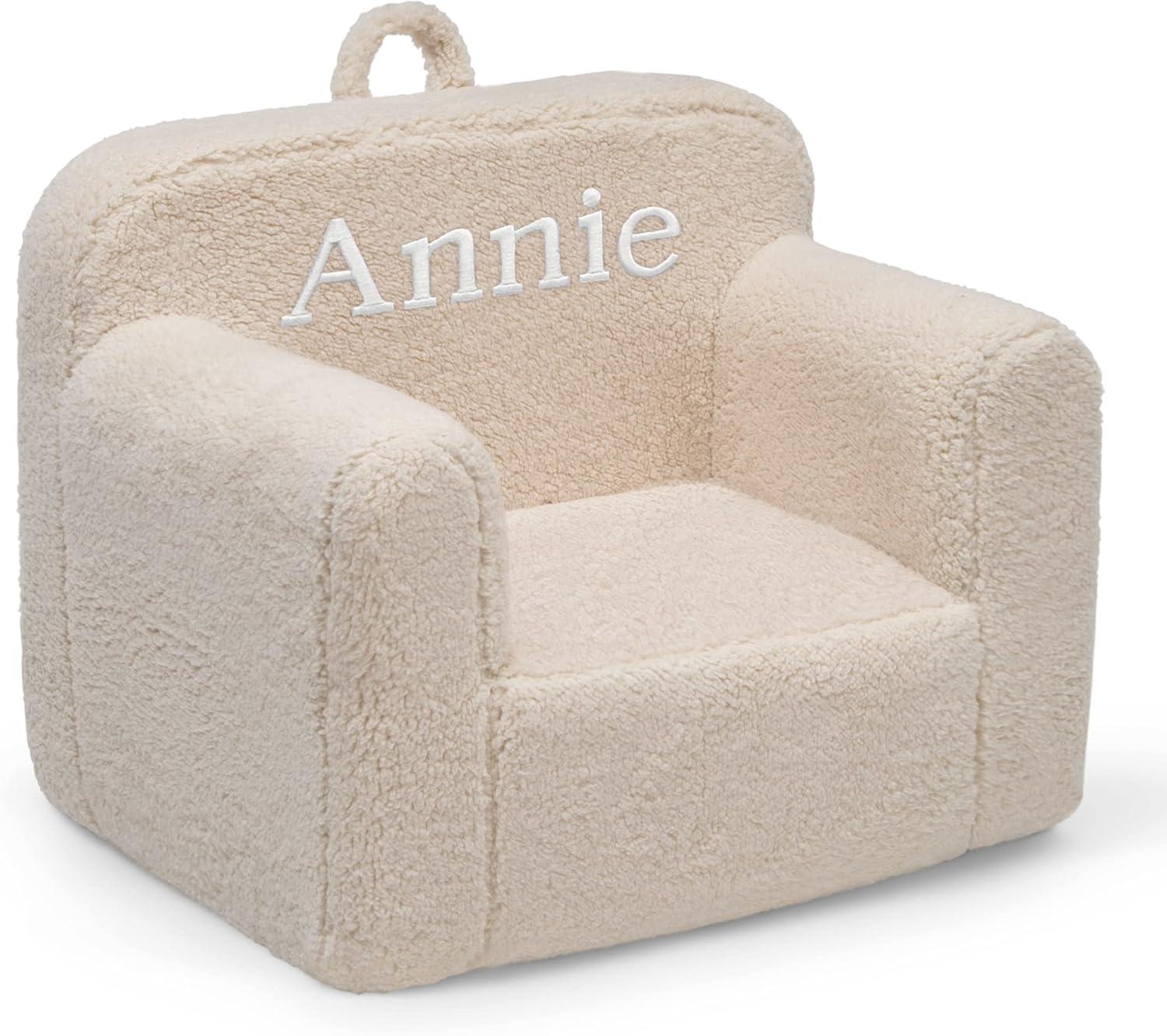 Cream Sherpa Kids Armchair with Personalized Name