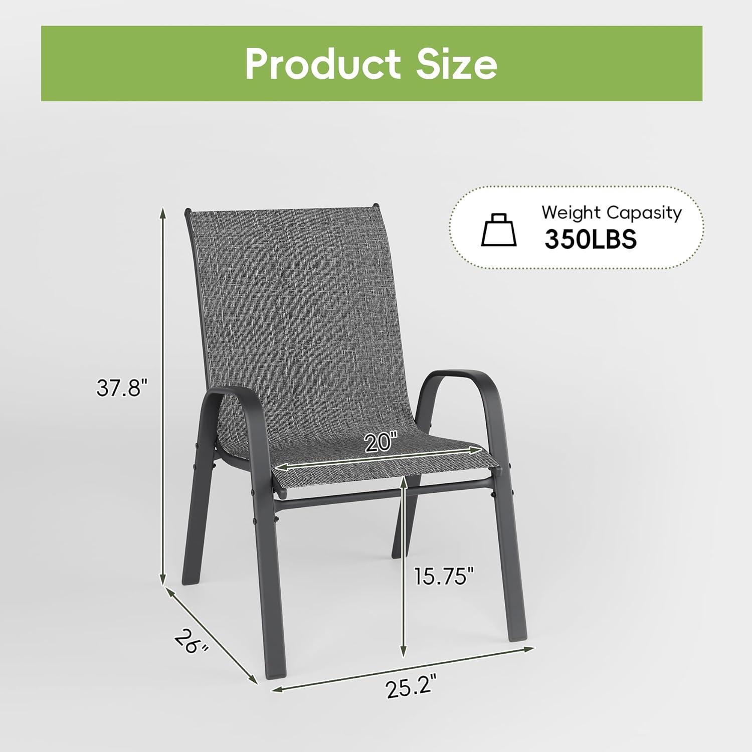 Vitarpatio Outdoor Patio Dining Chairs Set of 6, Stackable Patio Chairs Metal Outdoor Chair High Back Textilene Armchairs