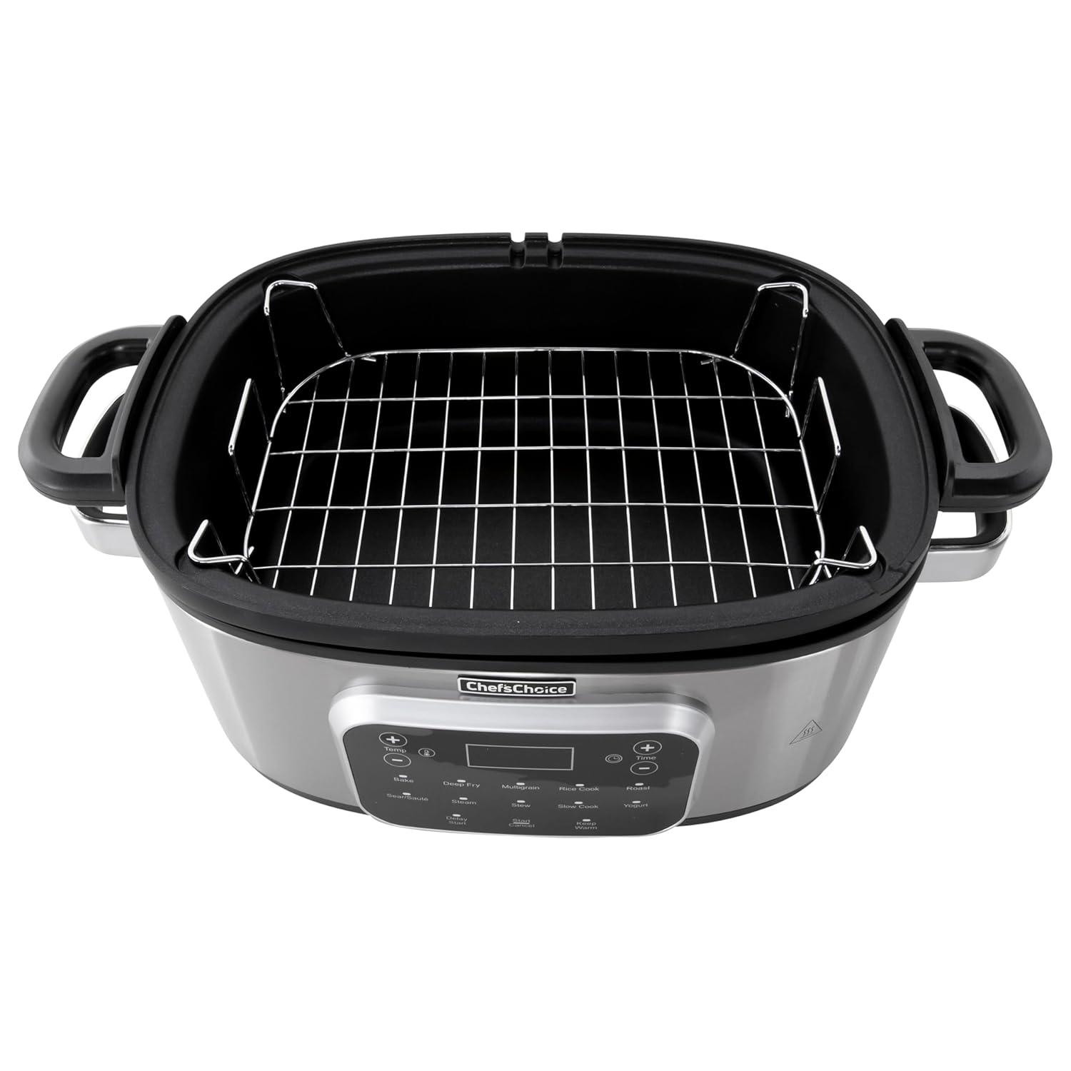 Chef'sChoice Multicooker, Large 6-Quart Capacity Multipurpose Non-Stick Vessel and Variable Temperature Control with Keep Warm and 12 Cooking Presets, 1300-Watts, Stainless Steel