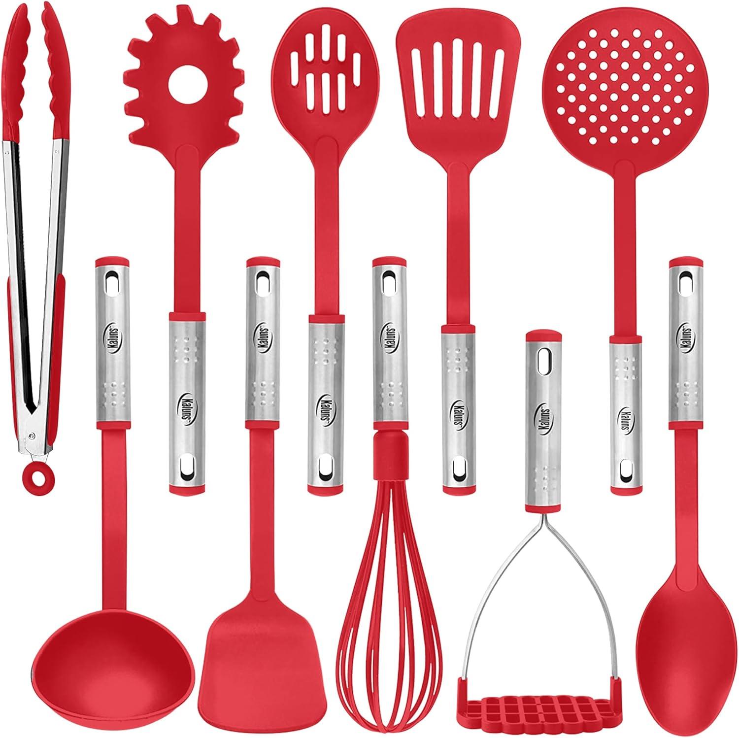 Red Nylon and Stainless Steel 10-Piece Cooking Utensil Set