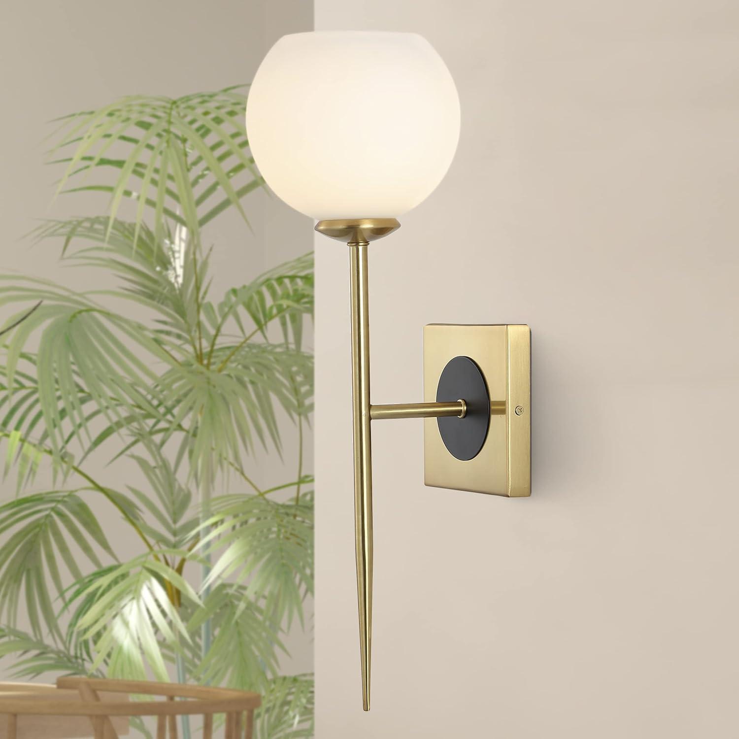 Sylvie 6" 1-Light Coastal French Country Iron LED Sconce, Brass Gold/White