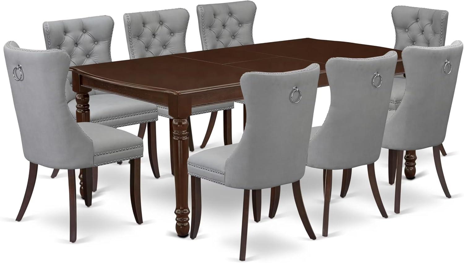 HomeStock 9 Piece Dining Set Includes A Rectangle Kitchen Table With Earthy Elegance Leaf And 8 Upholstered Chairs, Mahogany