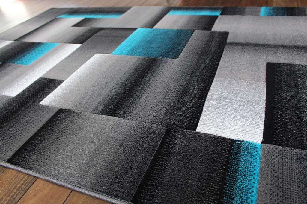 BizChair Modern Contemporary Area Rug, Turquoise Grey Black (6 Feet X 9 Feet)