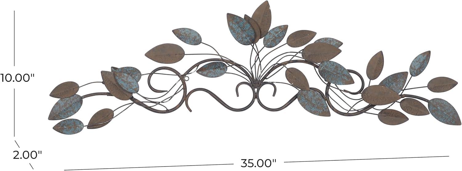 DecMode Blue Metal Scroll Leaf Wall Decor