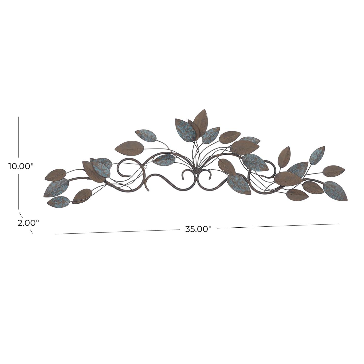 DecMode Blue Metal Scroll Leaf Wall Decor