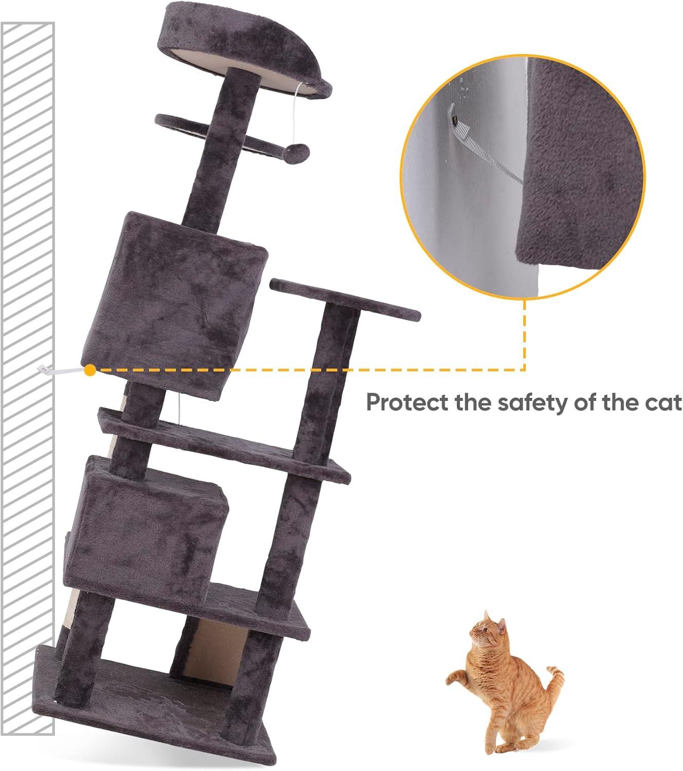 53 Inches Multi-Level Cat Tree Furniture Kitten Activity Play House Bed Pet Kitty Climbing Tower with Scratching Posts/Plush Perch/Scratcher Ladder/Tunnel for Cats,Kittens,Pets (Grey)