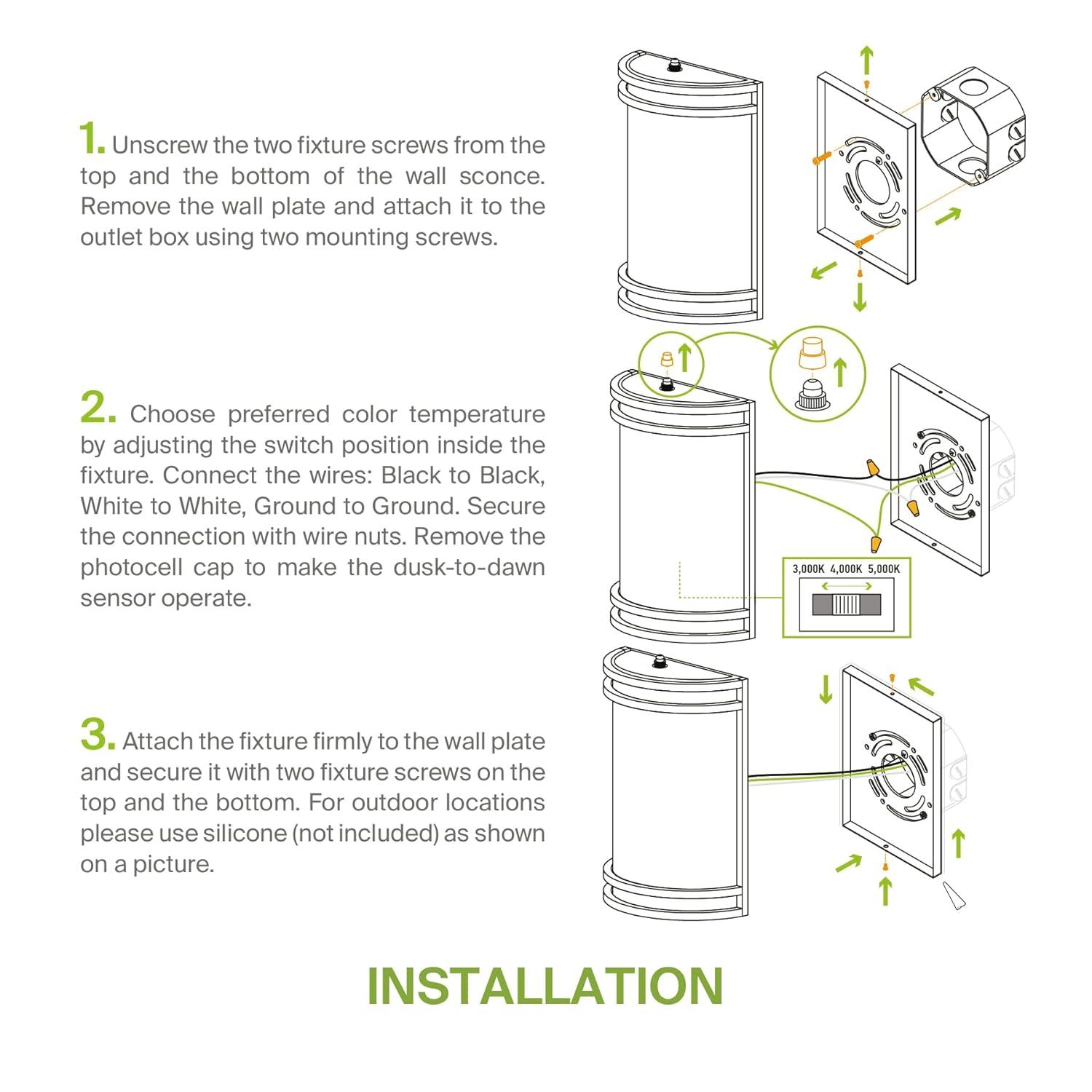 ASD LED Dusk to Dawn Outdoor Wall Mount Light Fixture - Modern Oil Rubbed Bronze Wall Sconce with Photocell - 15W 3000K 4000K 5000K Adjustable - Half Cylinder Exterior Lights - ETL, 2 Pack