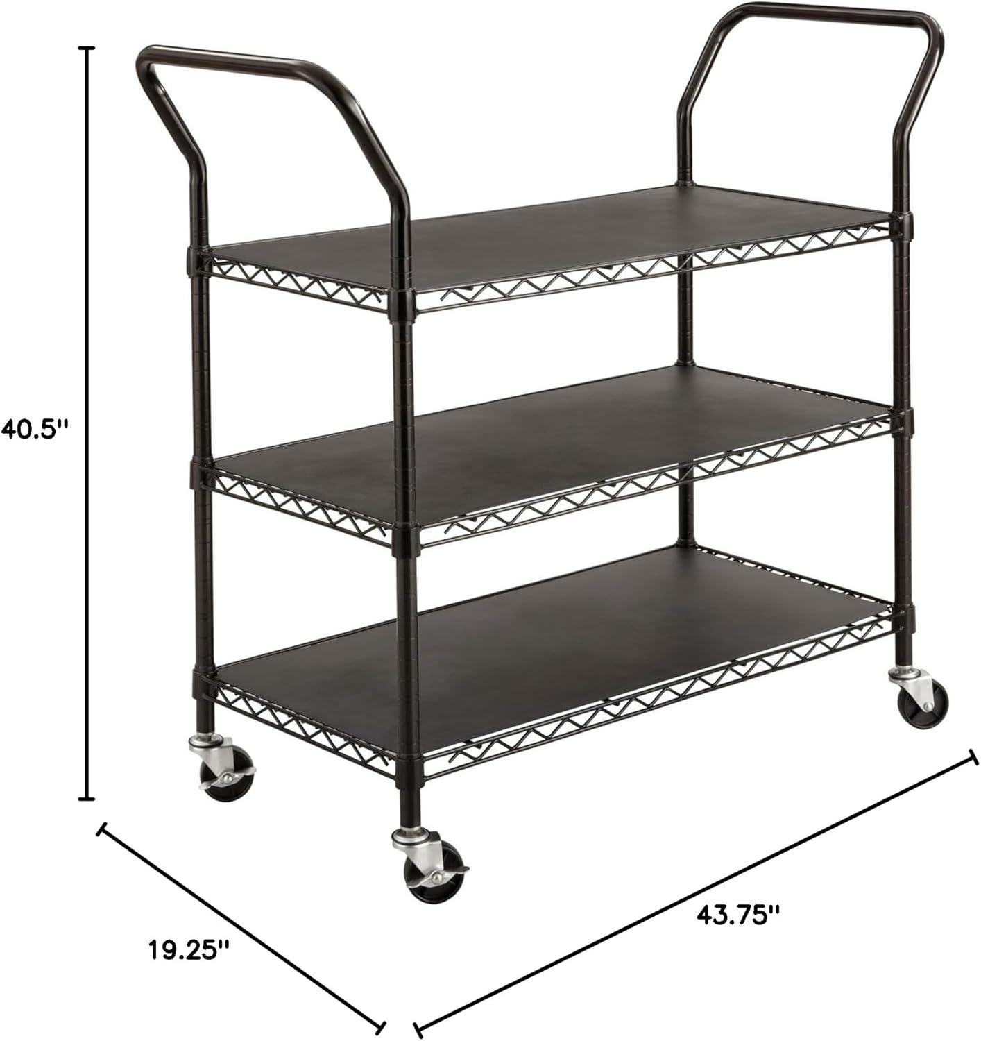 Black 3-Shelf Steel Wire Utility Cart with Wheels