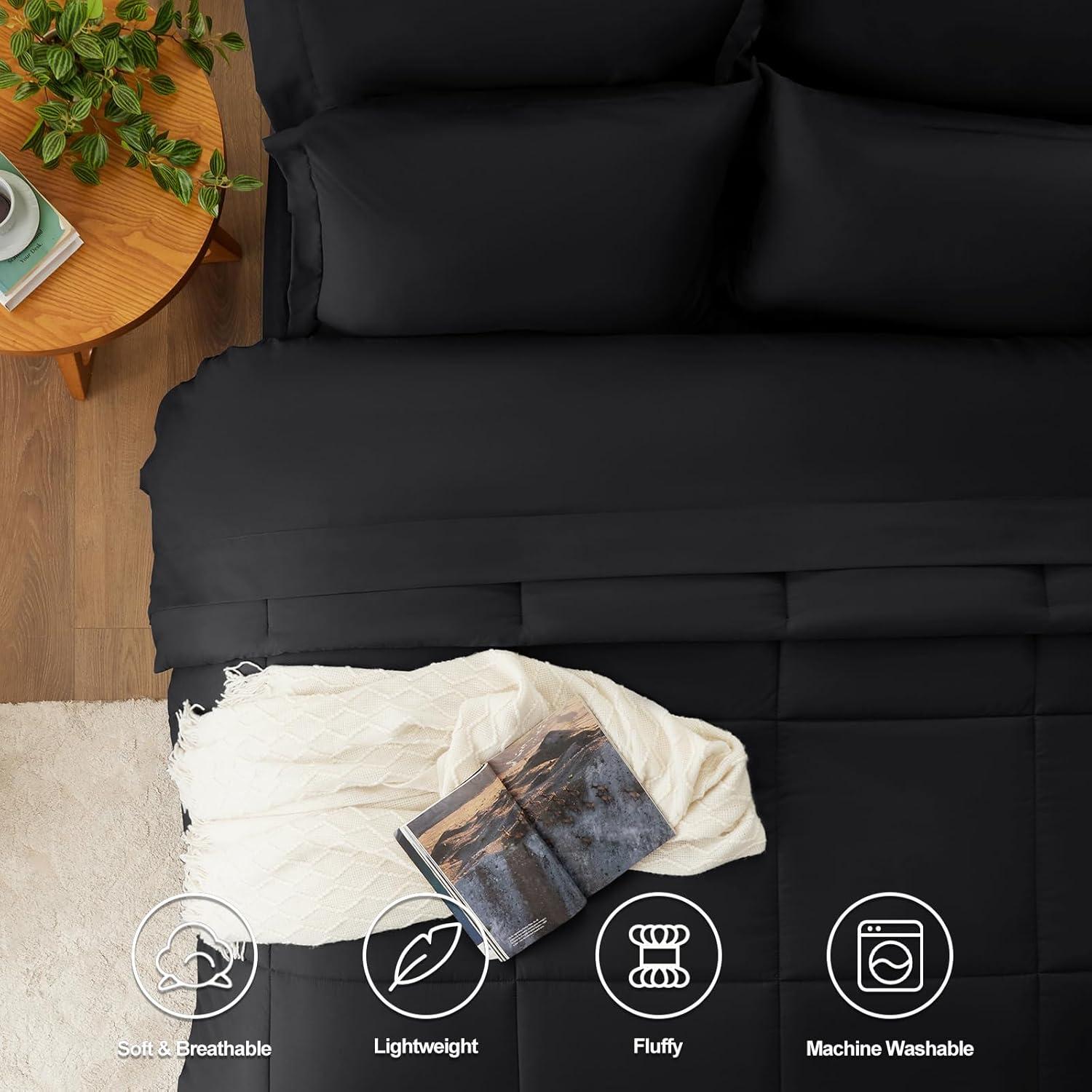 Black Microfiber Queen Down Alternative Bed in a Bag Set