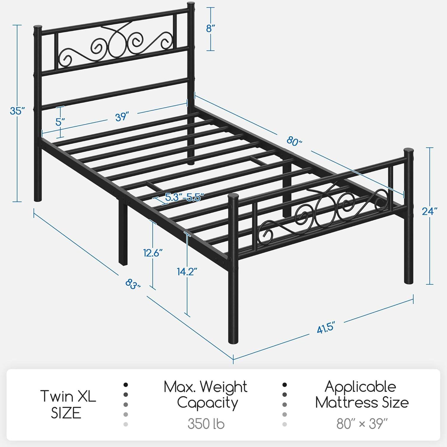 Yaheetech Twin XL Bed Frames Metal Platform Bed with Headboard and Footboard No Box Spring Needed Easy Assembly,Under-Bed Space: 12.6''/Black/Twin XL Bed